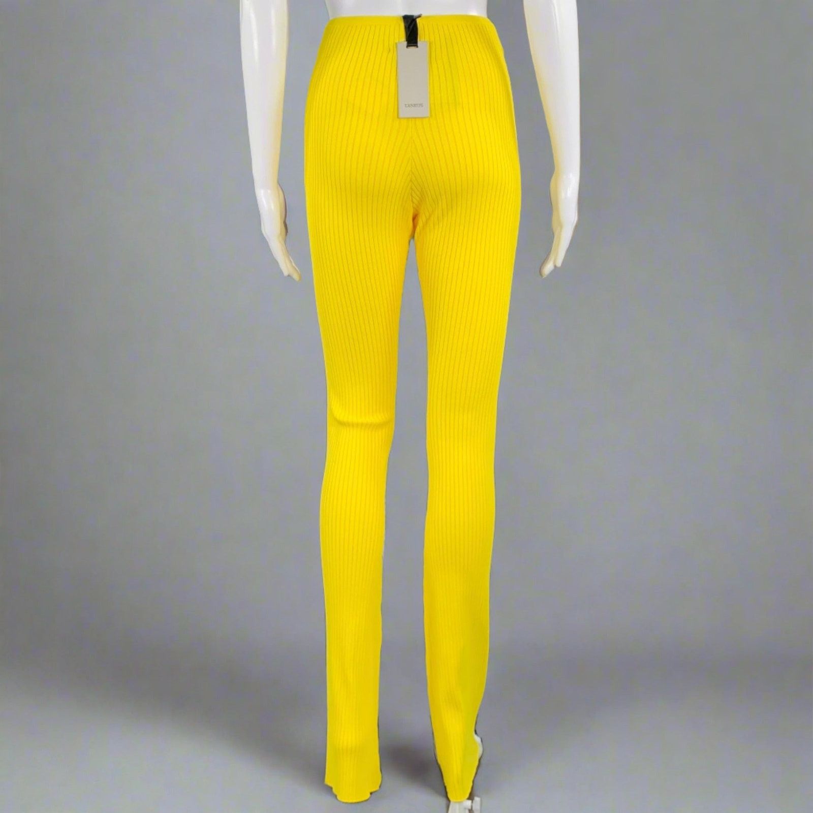 Laneus LANEUS 4 Yellow Viscose Blend Ribbed Bell Bottom Leggings Size 27" / US 4 / IT 40 - 3 Thumbnail