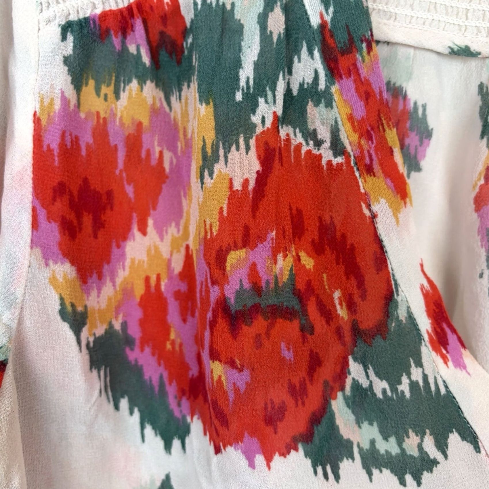 Joie JOIE Blouse Shirt Womens S Floral Tunic Sheer Silk Chiffon V-Neck Long Sleeve Button Dry Clean Only Ivory Peasant Smocked Boho Casual 100% Silk Size S / US 4 / IT 40 - 4 Thumbnail