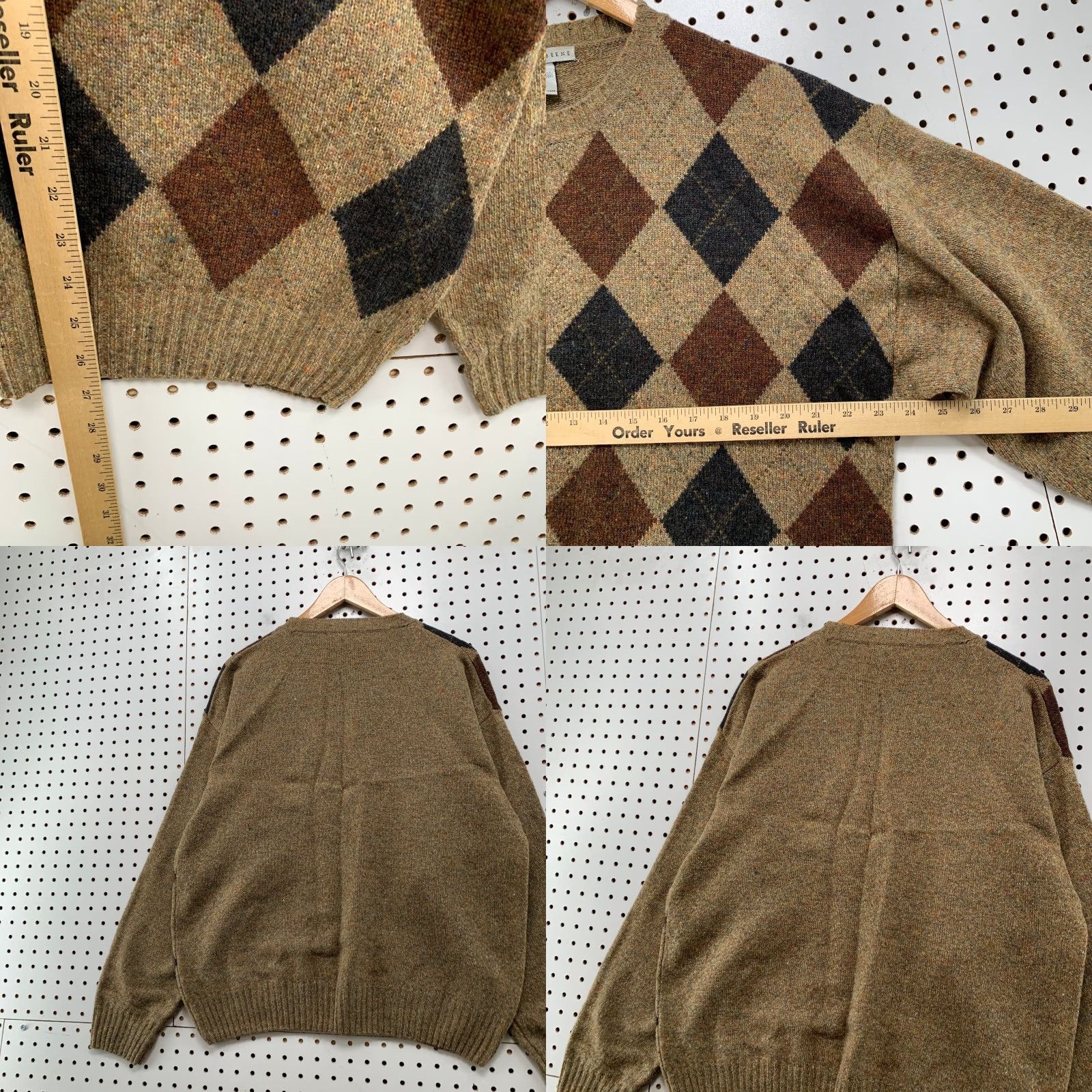 Geoffrey Beene VINTAGE Geoffrey Beene Argyle Wool Sweater Men M Brown Crewneck Pullover Knit Winter Fall Regular Size US M / EU 48-50 / 2 - 8 Thumbnail