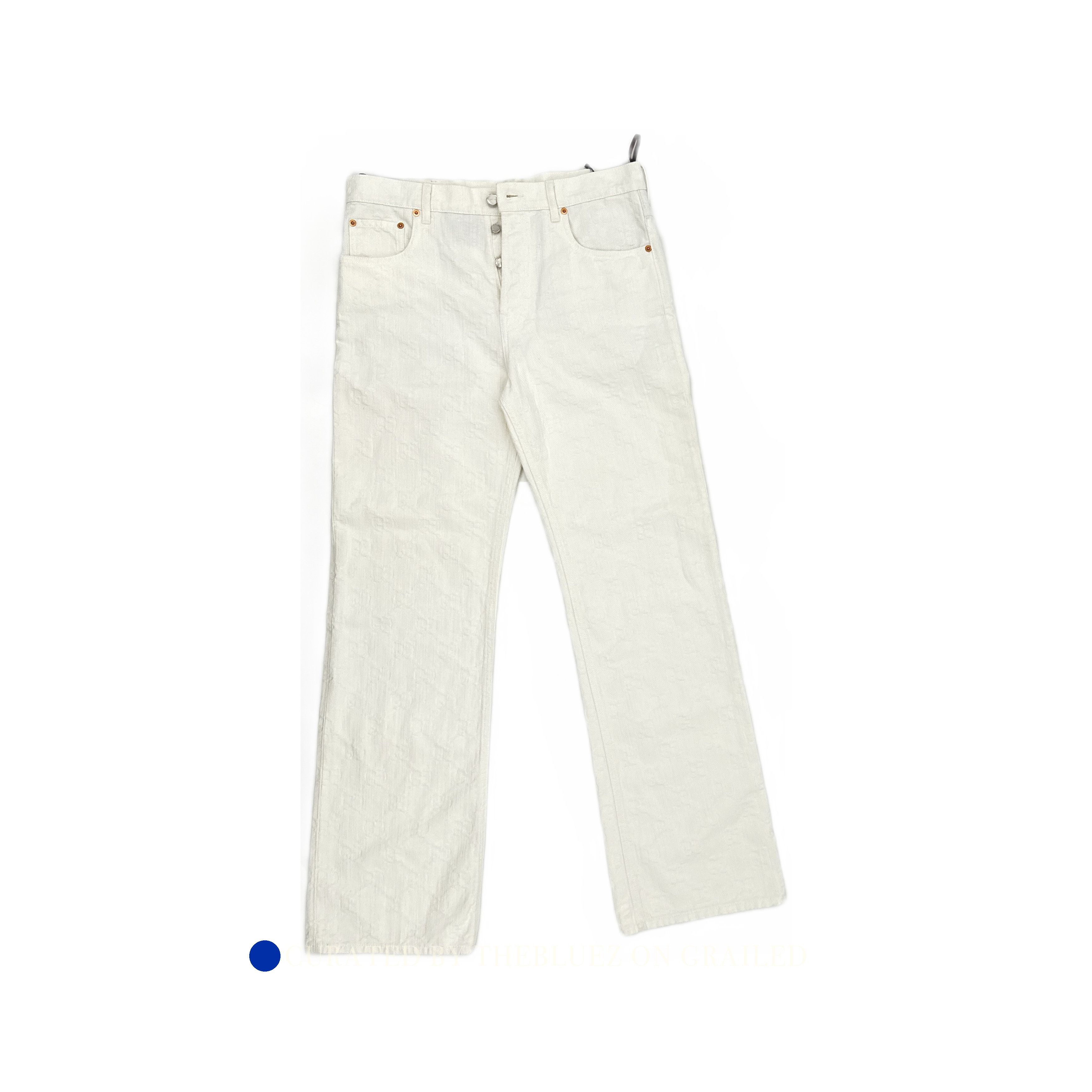 Gucci GG Embossed Denim Jeans in White Size US 34 / EU 50 - 1 Thumbnail