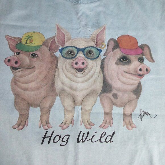 Hanes Deadstock Vintage Hog Wild Pigs Bob Harrison T-Shirt Size US L / EU 52-54 / 3 - 1 Thumbnail