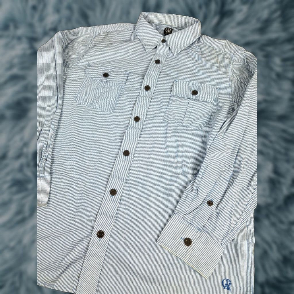Vintage CAVI Mens Button-Up Dress Shirt XL Blue Pinstripe Military Style Shirt Mens XL Blue Pinstripe Size 46R - 1 Thumbnail