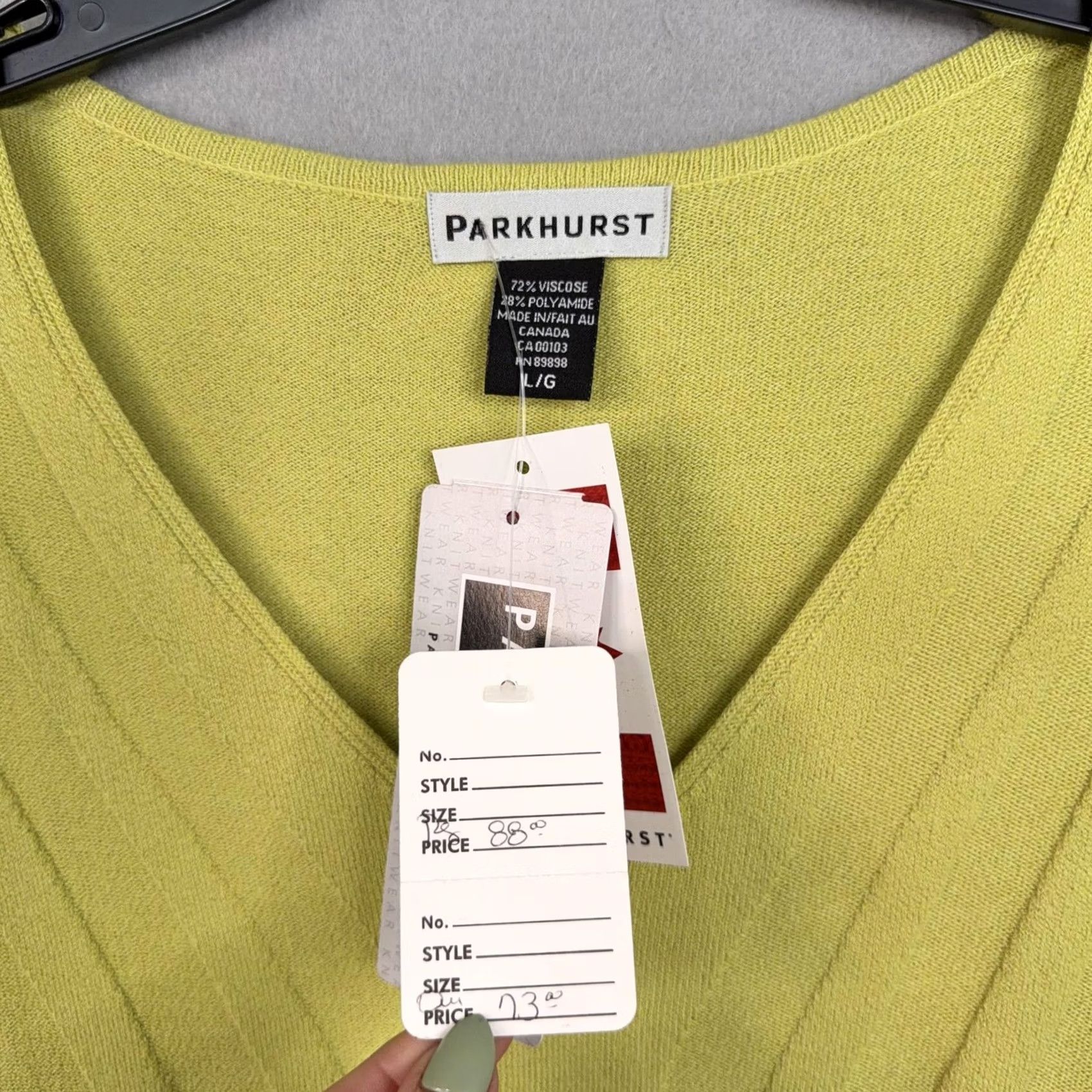 Vintage Parkhurst Sweater Womens L Green Lime Neck Pullover Ribbed Knit NWT Canada Size L / US 10 / IT 46 - 4 Thumbnail
