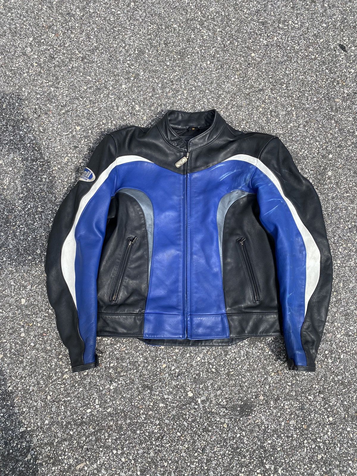 image of Harley Davidson x Vintage Crazy Vintage Buell Moto Leather Cropped Essential Jacket in Blue (Size M