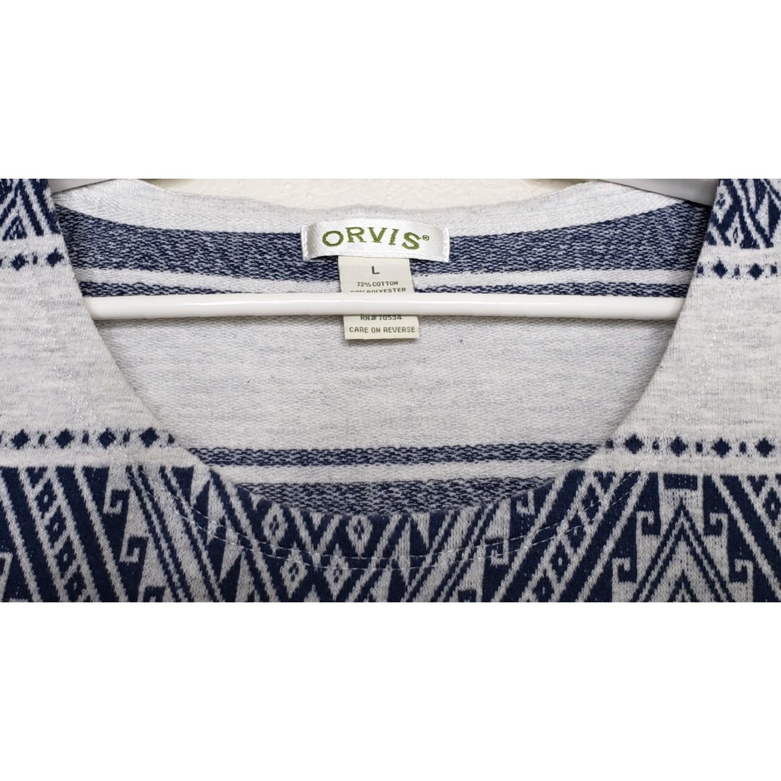 Orvis Orvis Women's T-Shirt Blue Gray Geometric Print 3/4 Sleeve Scoop Neck Cotton Blend Casual Tee Large Ladies L Regular Size L / US 10 / IT 46 - 3 Thumbnail
