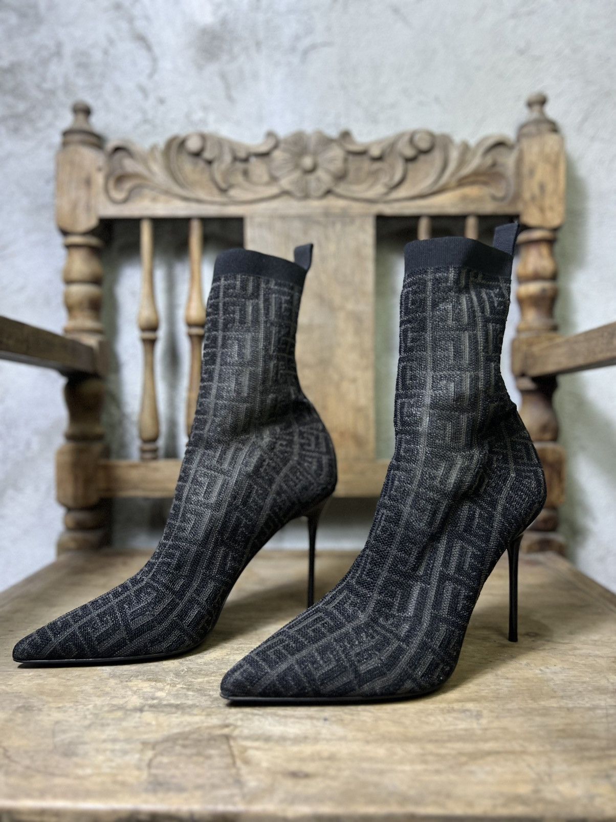 Balmain Balmain Skye Monogram Sock Boots - FW/21 - Labyrinth Knit Size US 9 / IT 39 - 3 Thumbnail