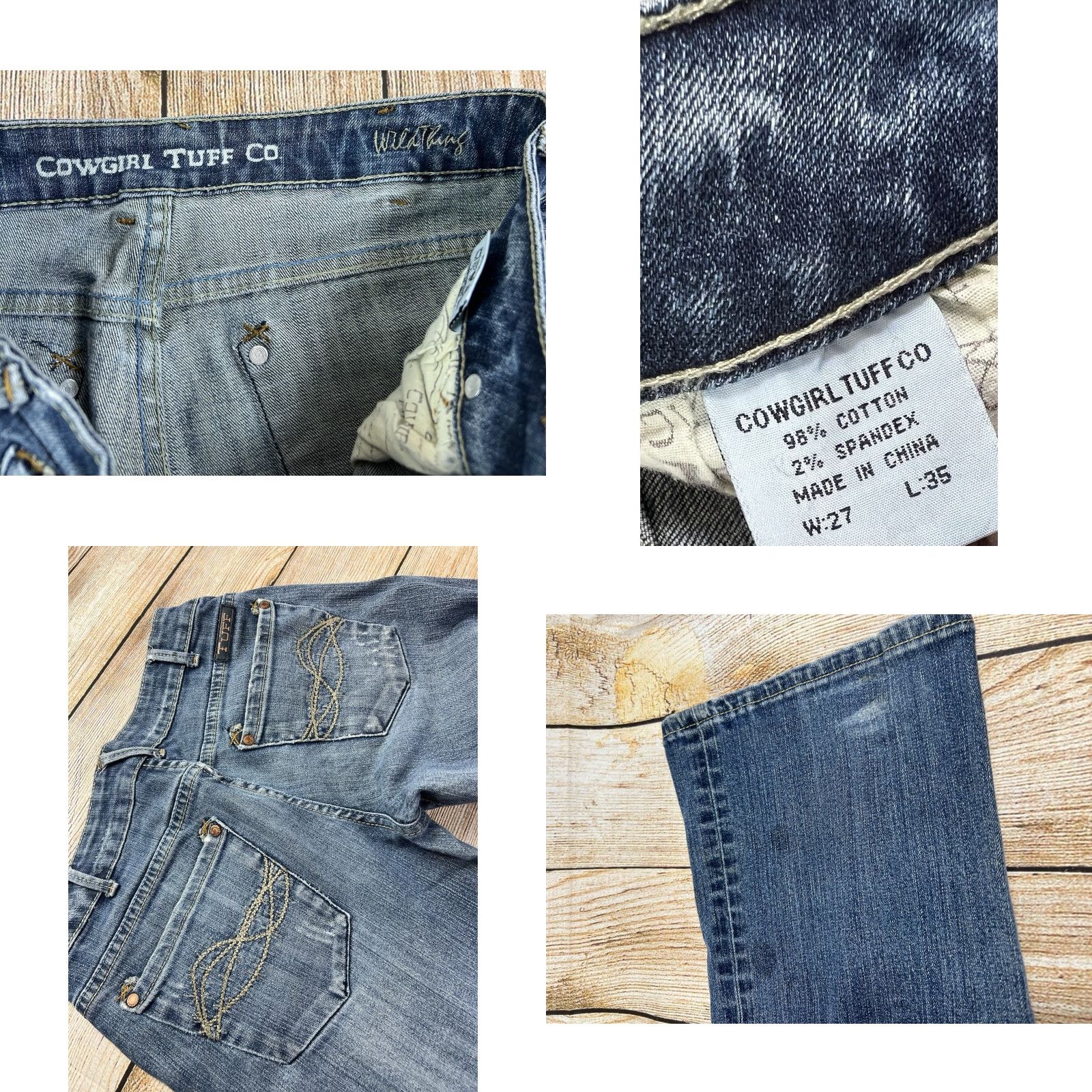 Vintage Cowgirl Tuff Jeans Women Denim Blue 27x35 Bootcut Pockets Embroidered Logo Light Wash Regular 27 Inclusive Size 27" / US 4 / IT 40 - 8 Thumbnail