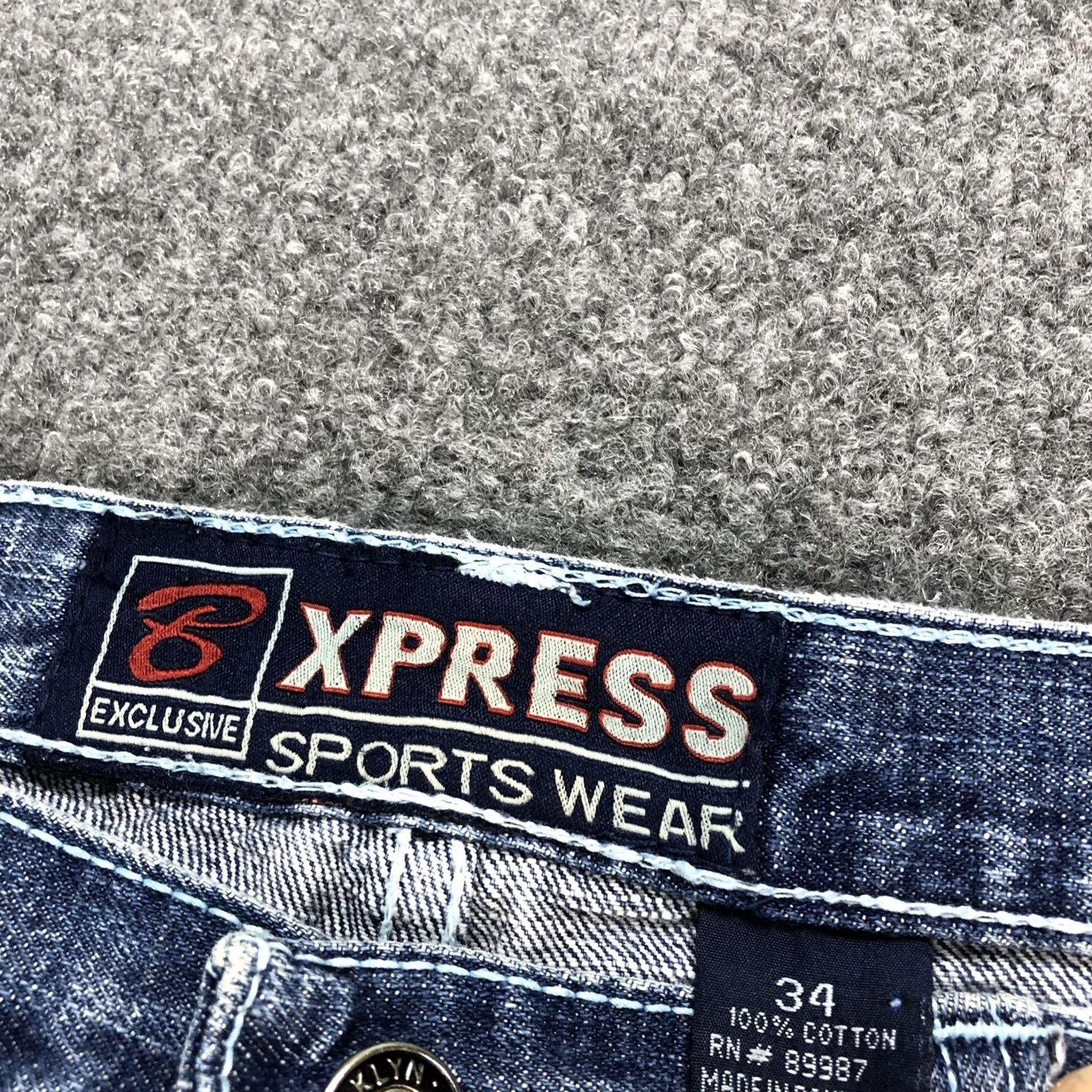 Express Xpress Mens Relaxed Wide Leg Jeans - 34" Blue Denim Size US 34 / EU 50 - 3 Thumbnail
