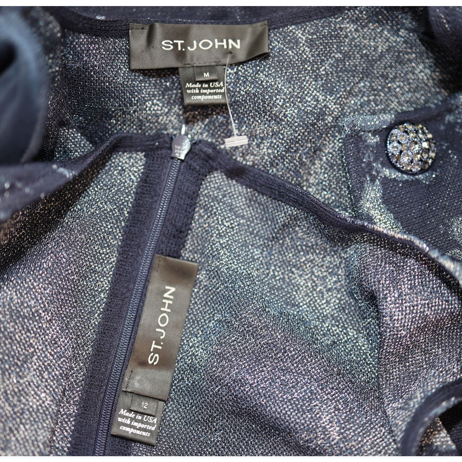 St. John ST JOHN Blue Silver Evening 2pc Knit Dress & Jacket Set 12/M Size M / US 6-8 / IT 42-44 - 9 Thumbnail