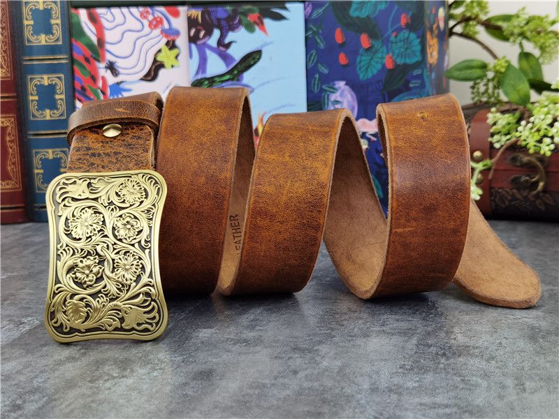 Japanese Brand × Leather Carving Flower Brass Belt Size ONE SIZE - 2 Thumbnail