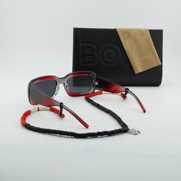 Hugo HUGO HG 1281/S 0268 IR Sunglasses Grey and Red Rectangle Size ONE SIZE - 12 Thumbnail