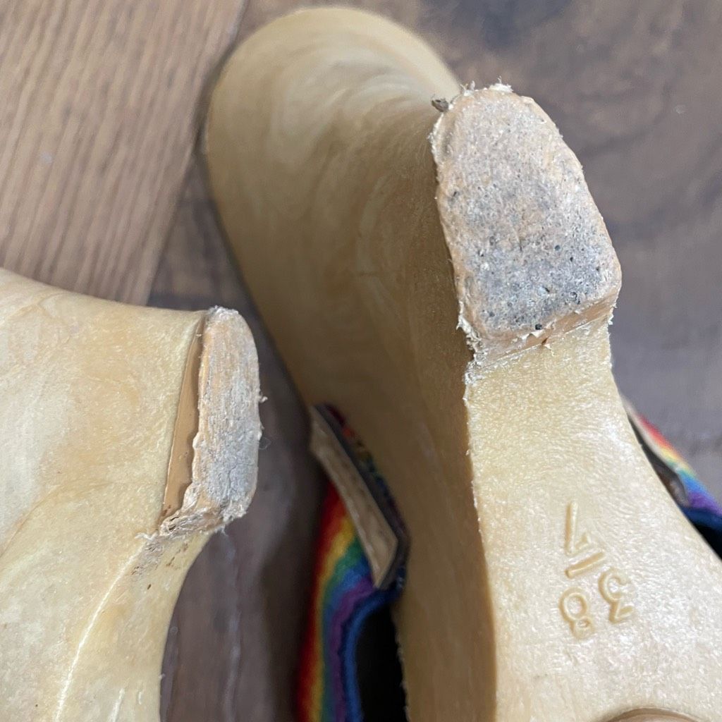 Vintage Vintage 70s 80s Rapallo Rainbow Wedge Mules Heels 7 38 Size US 7 / IT 37 - 9 Thumbnail