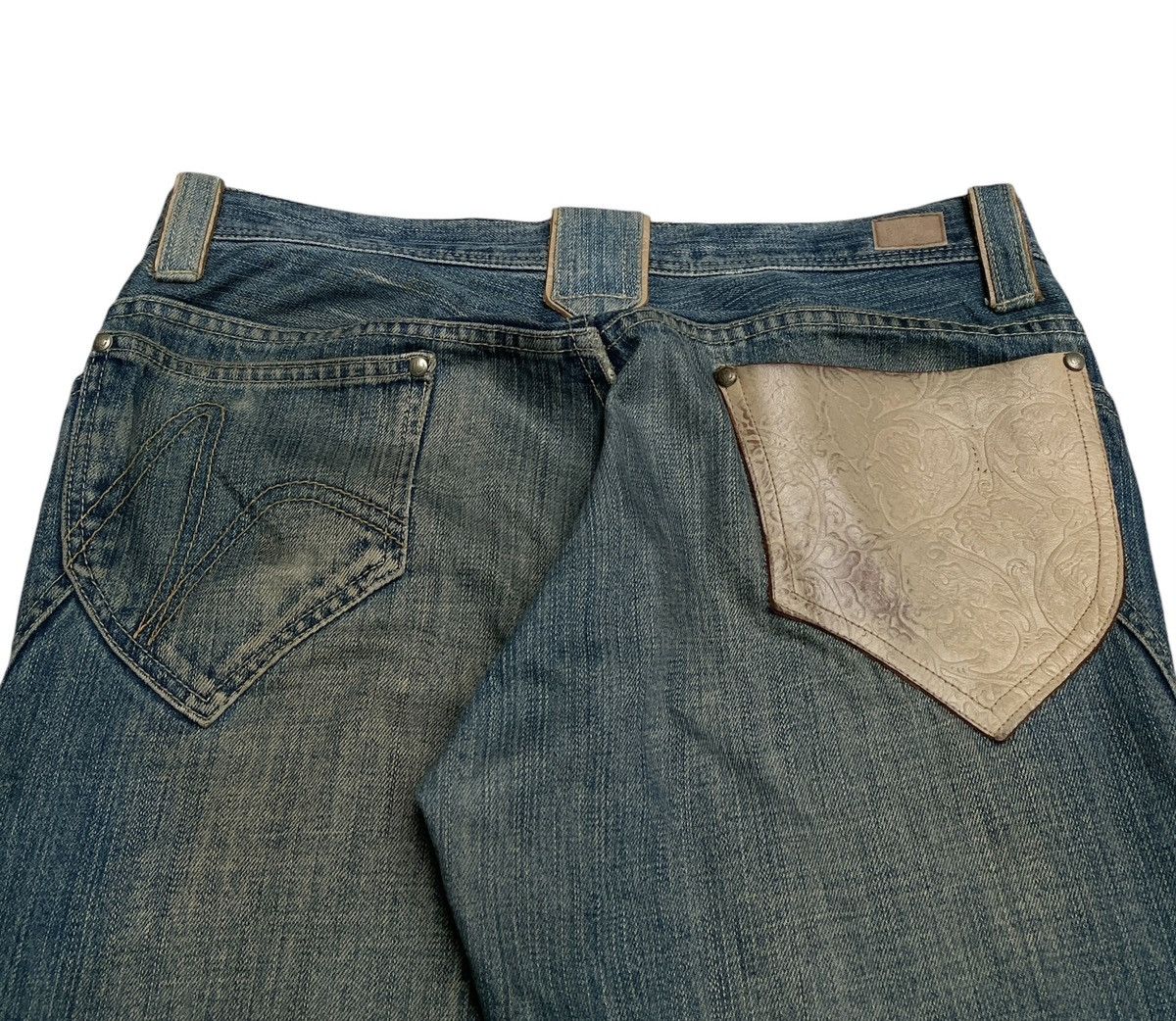 If Six Was Nine Rare Design Vintage Nicole Club Leather Pocket Jeans 1990s Size US 33 - 4 Thumbnail