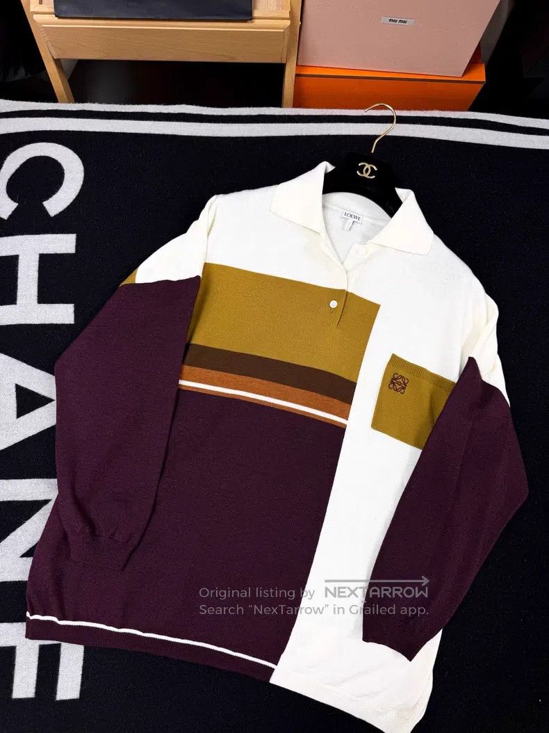 Loewe Loewe Multicolor Khaki Wine Red Long Sleeve Polo Shirt Size S / US 4 / IT 40 - 1 Thumbnail