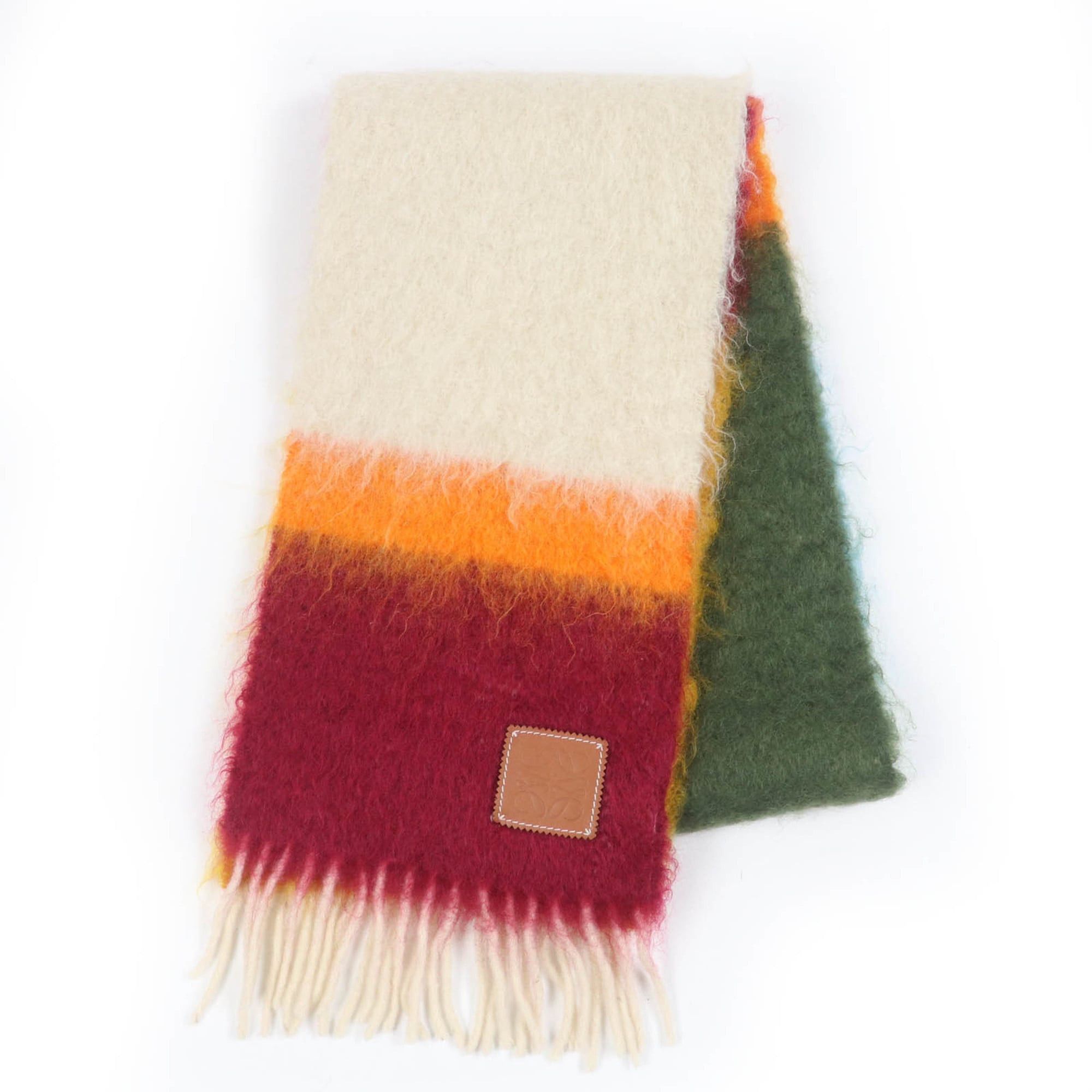 Loewe LOEWE Women's Mohair Wool Scarf with Monogram Leather Patch and Fringe, Multicolor, Made in Spain, Authentic Size ONE SIZE - 1 Thumbnail