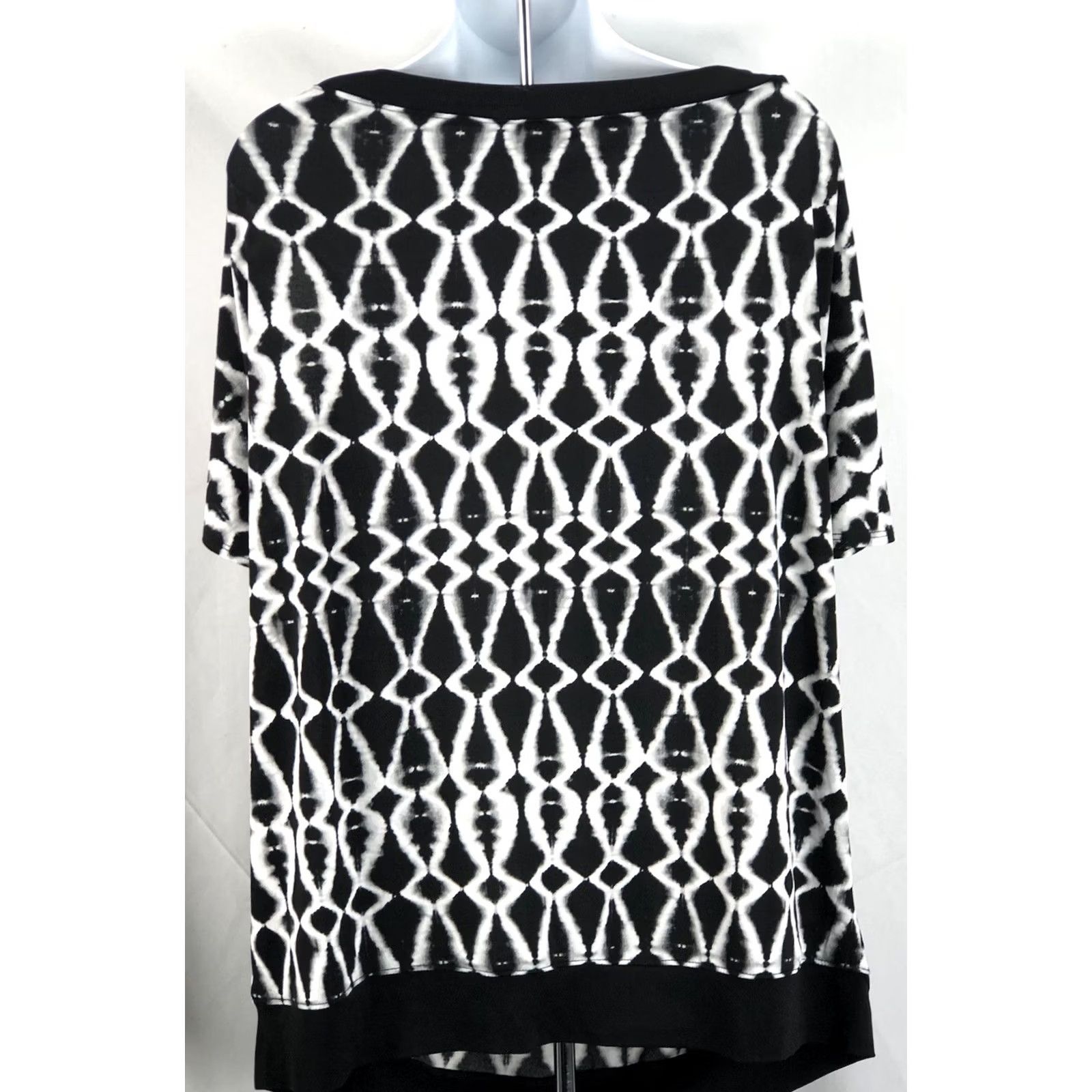 Vintage Cato Tunic Top 18/20W Blk Gray Tie Dye Short Sleeve Boat Neck Banded Waist Shirt Women Plus XS/S? Size XXL / US 16-18 / IT 52-54 - 3 Thumbnail