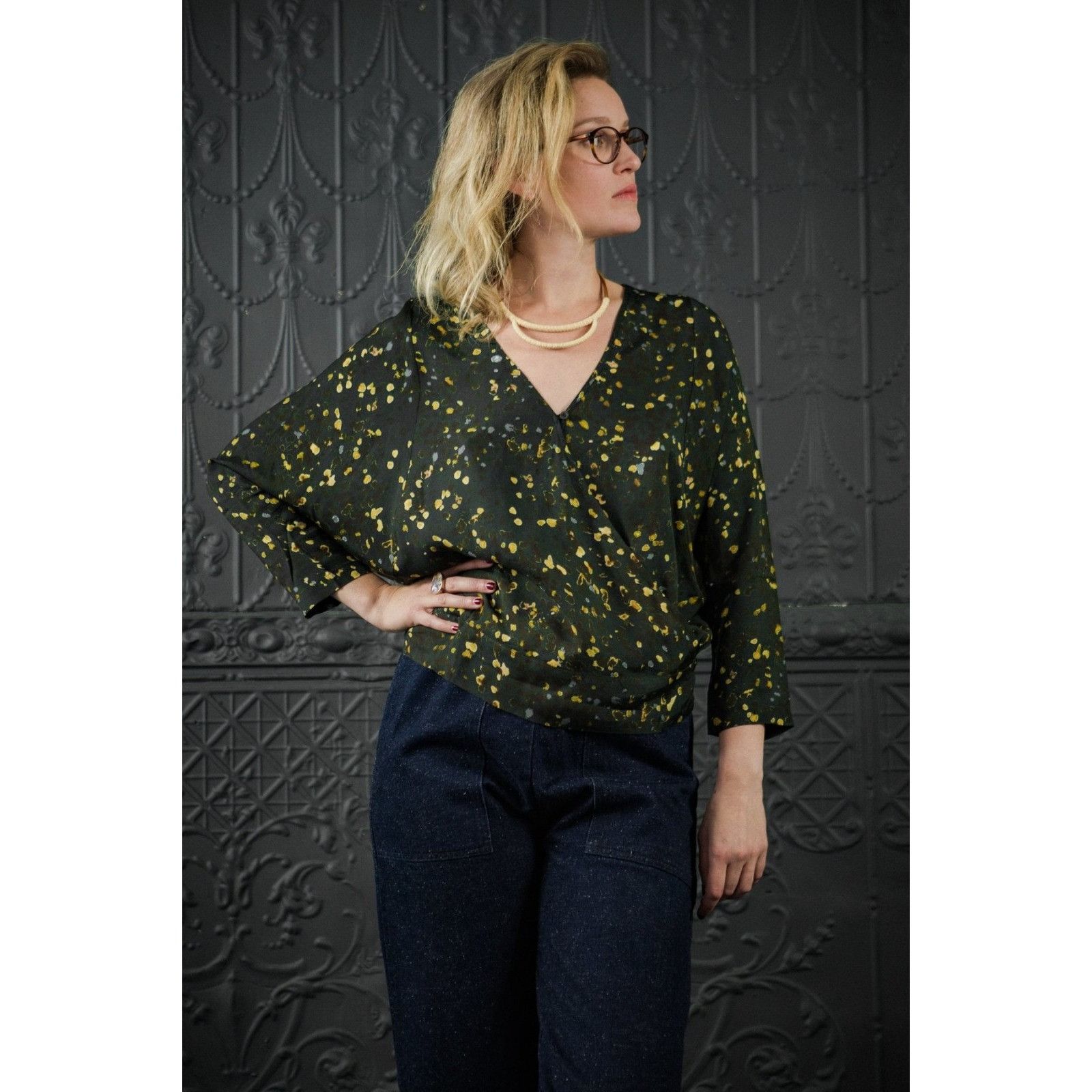 HUMANOID Humanoid Mandy Top Italian Fabric Faux Wrap Pleated V Neck T Size S / US 4 / IT 40 - 2 Thumbnail