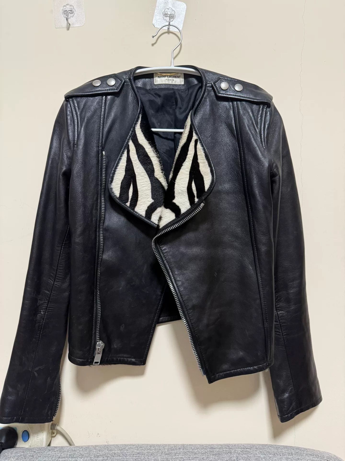Saint Laurent Paris Saint Laurent Zebra Collar Leather Jacket Size XXS / US 00 / IT 34 - 1 Thumbnail