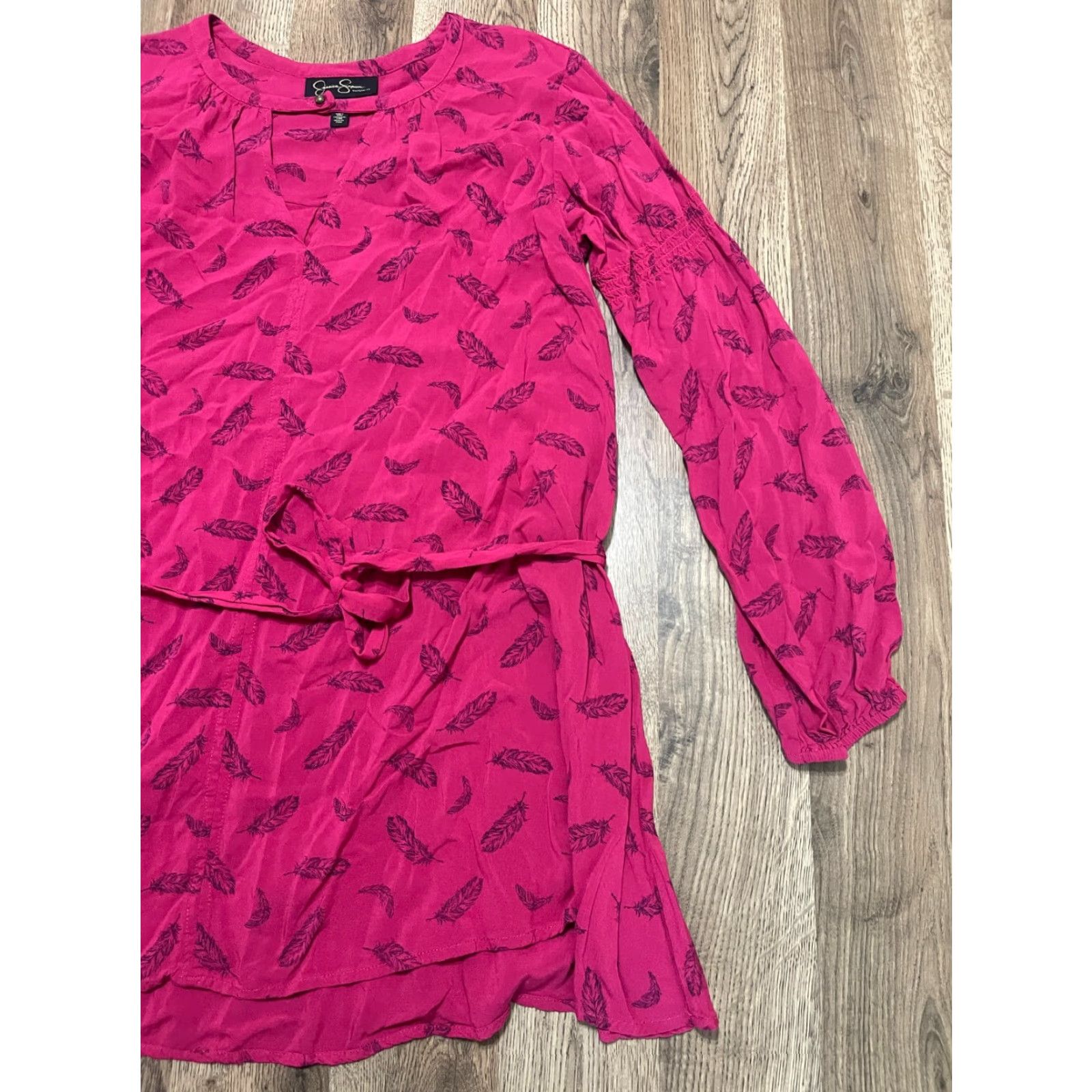 Jessica Simpson Jessica Simpson Dress Women's Small Pink Black Feathers Long Sleeve A-Line Casual Modern - Mens? Size S / US 4 / IT 40 - 4 Thumbnail
