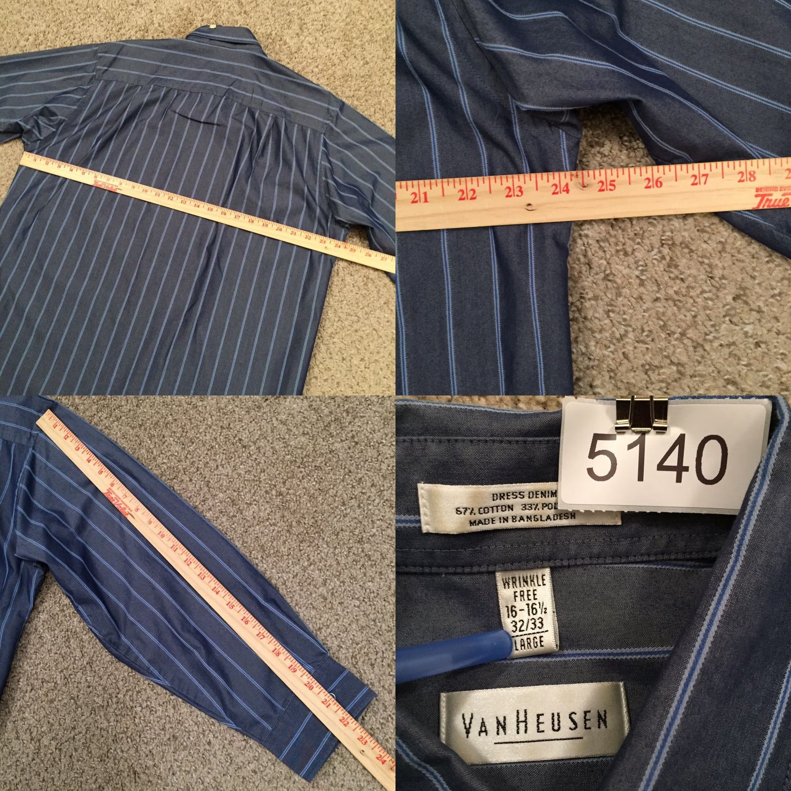 Van Heusen Van Heusen Shirt Mens L Blue Striped Long Sleeve Button-Up Shirt Size US L / EU 52-54 / 3 - 8 Thumbnail