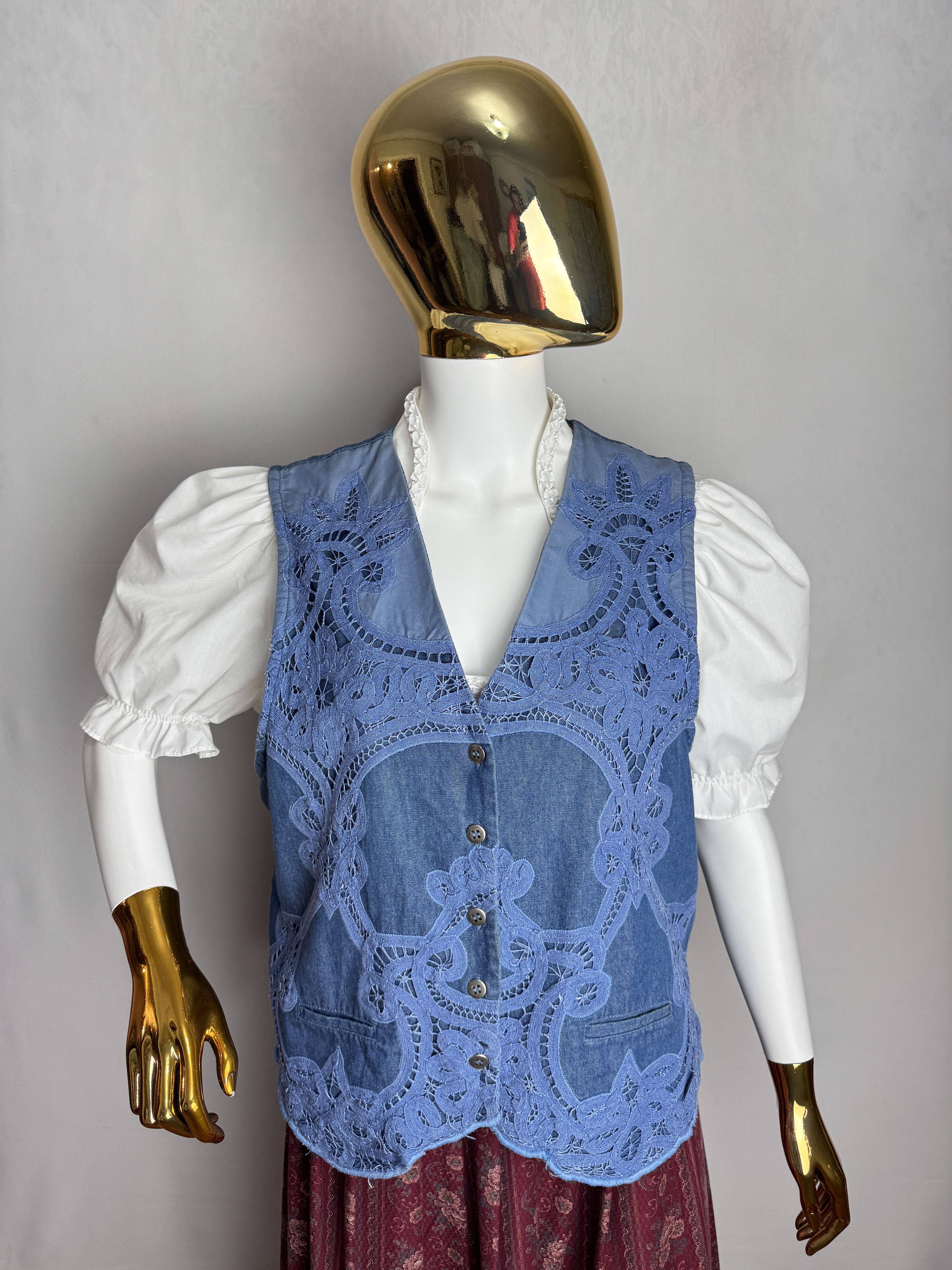 Handmade × Other × Vintage TOGETHER vintage women’s lace denim vest Size L / US 10 / IT 46 - 6 Thumbnail