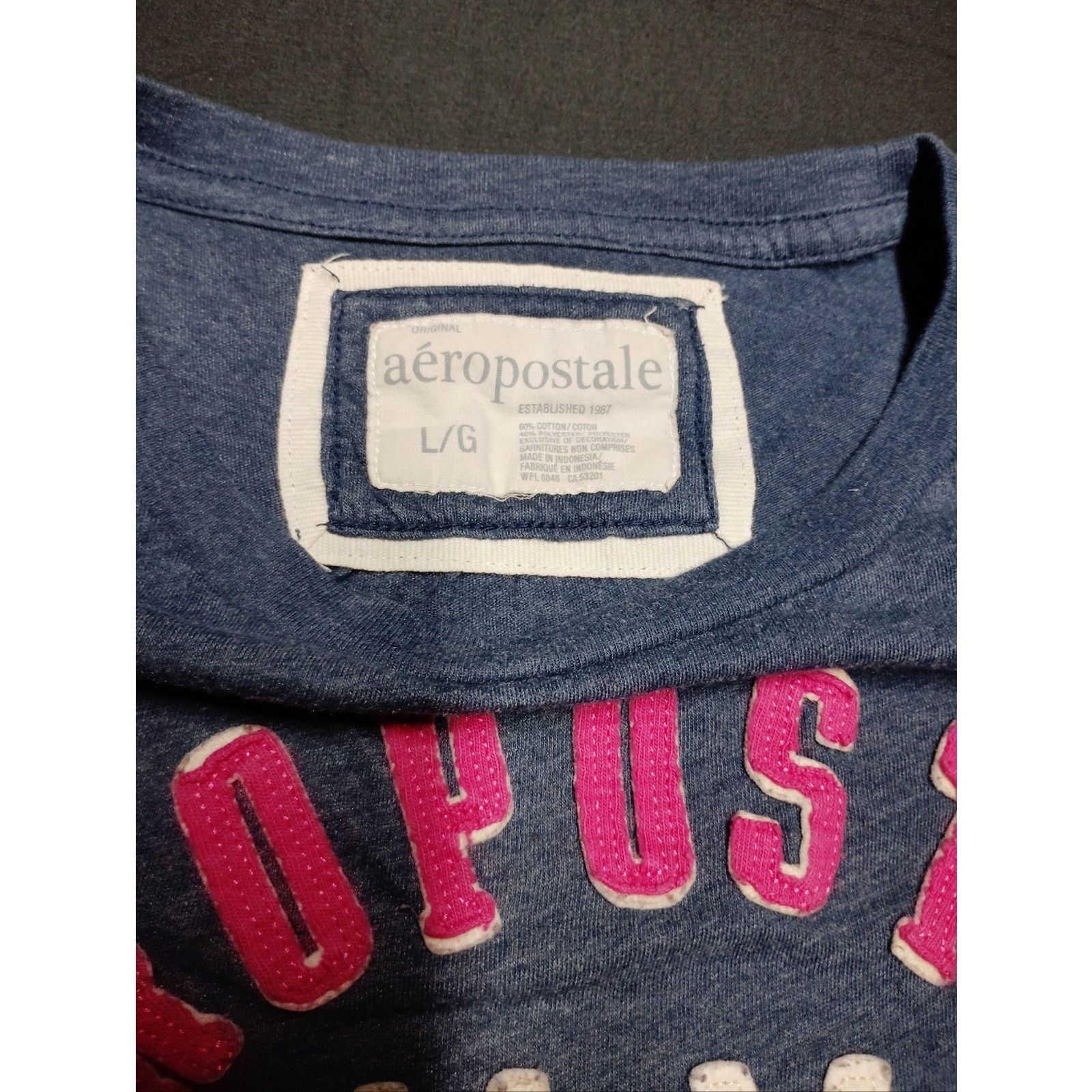 Aeropostale Aeropostale Heather Gray Blue Tee with Pink NY Graphic Size L / US 10 / IT 46 - 2 Thumbnail