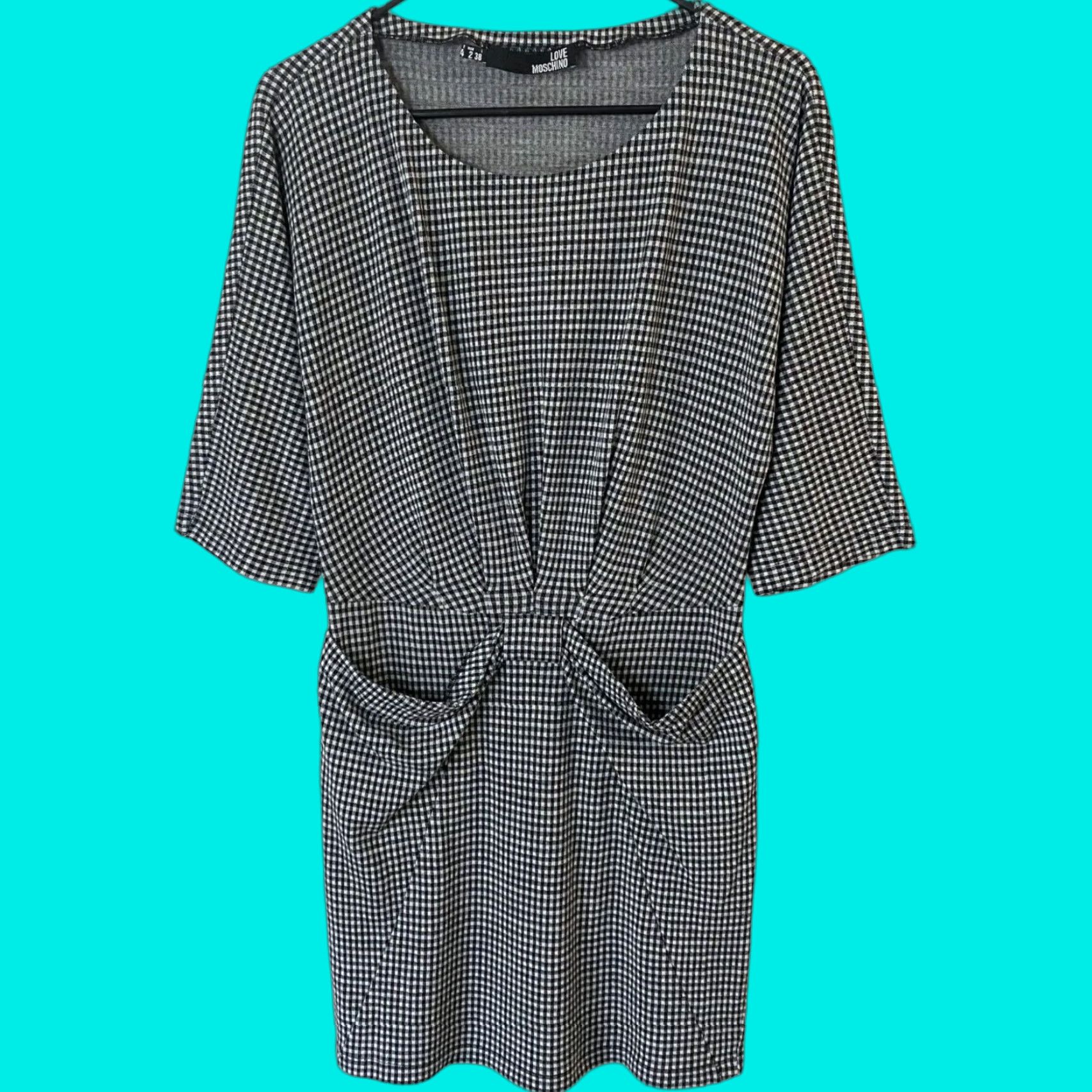 Moschino VINTAGE Love Moschino Gingham Mini Dress 3/4 Sleeve Cinched Black Women's Size 2 Wool Blend Pockets Dress Size XS / US 0-2 / IT 36-38 - 1 Thumbnail