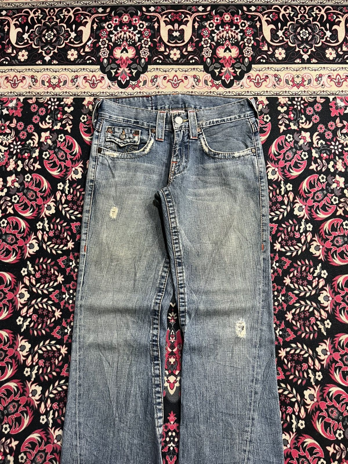 True Religion Vintage True Religion Blue Washed Distressed Flare Jeans Size US 28 / EU 44 - 3 Thumbnail