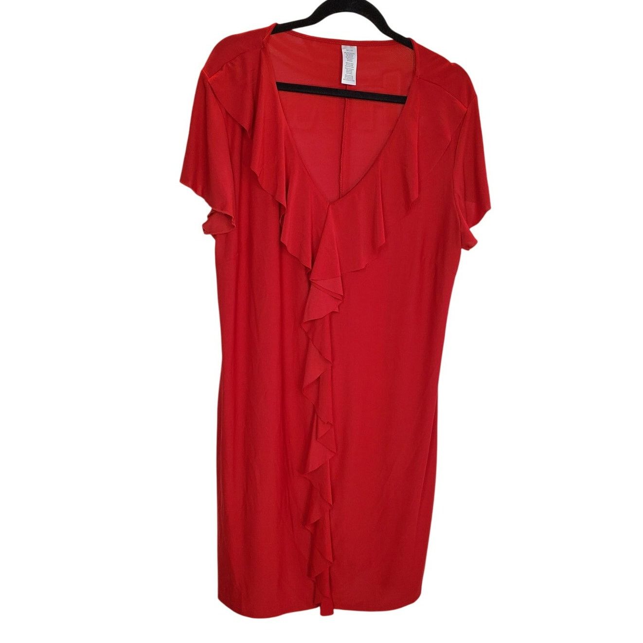 Other Red Ruffle V Neck Pull Over Midi Dress Size 1X Size XL / US 12-14 / IT 48-50 - 1 Thumbnail