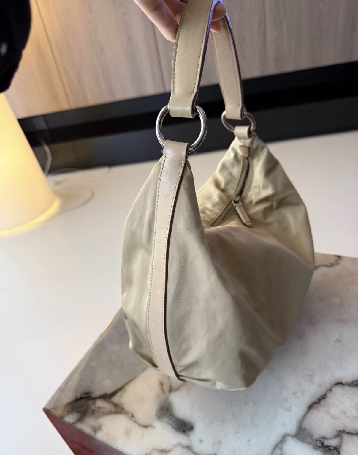 Prada Prada Vintage Milk Tea Nylon Hobo Underarm Bag J36 Size ONE SIZE - 3 Thumbnail