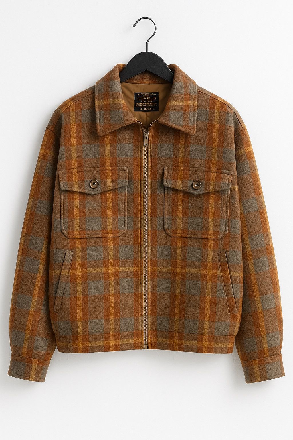 Japanese Brand Double Name 1990s Vintage Plaid Wool Blend Zip Jacket Brown Size L / US 10 / IT 46 - 1 Thumbnail