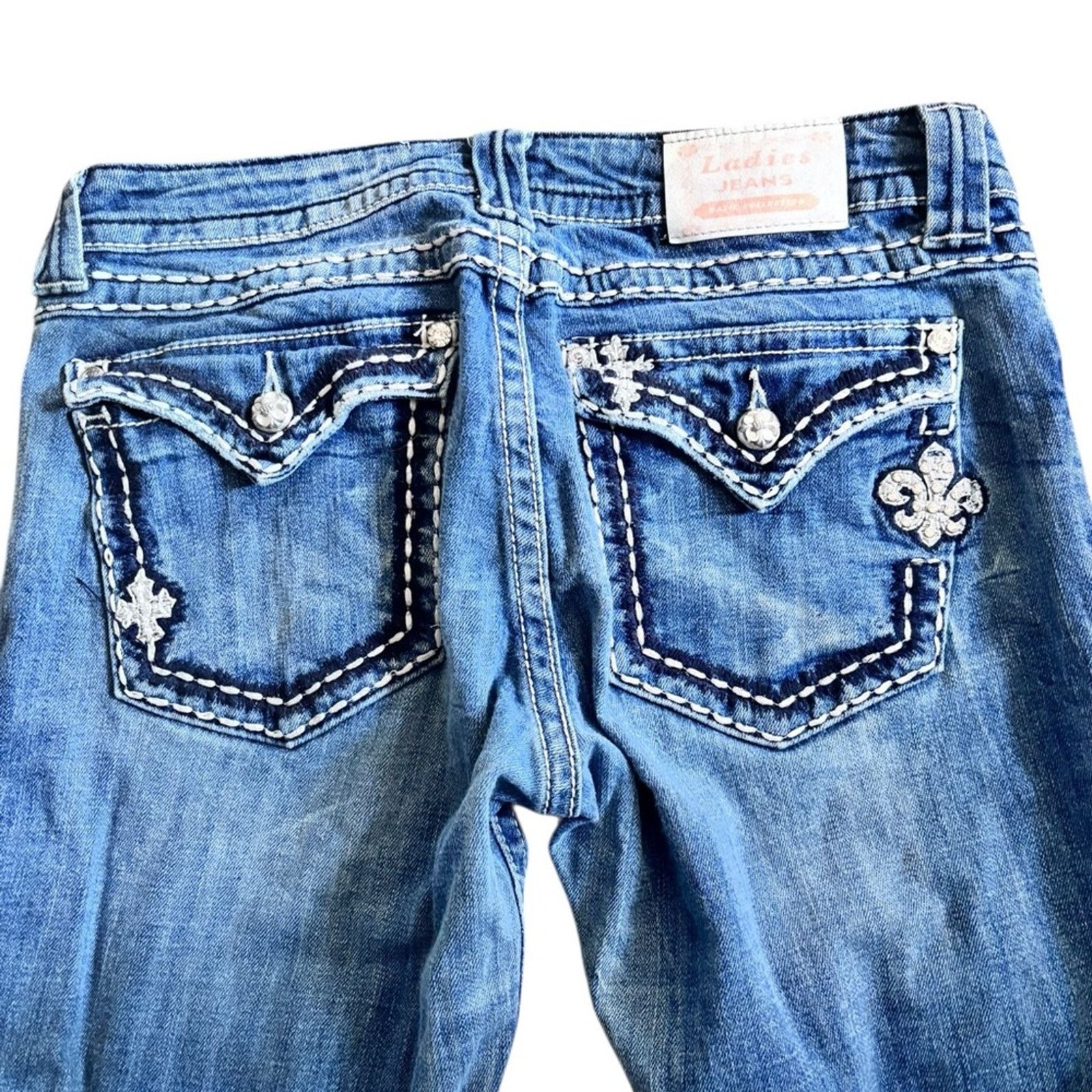 0 Women’s Slim Skinny Jeans Embroidery & Rhinestone Accents Size 34" / US 12 / IT 48 - 1 Thumbnail
