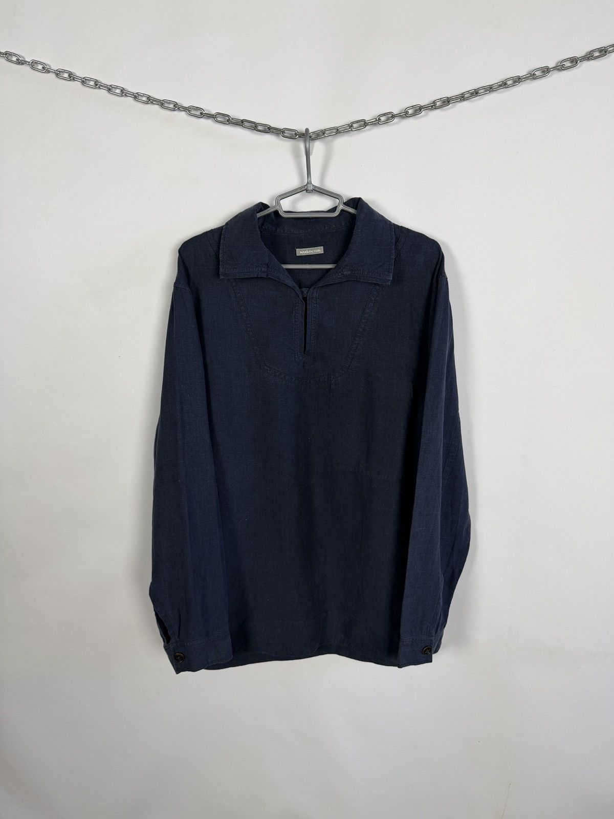 Vintage Manufactum Workwear Linen Shirt Vintage Half Button Pullover Size US L / EU 52-54 / 3 - 1 Thumbnail