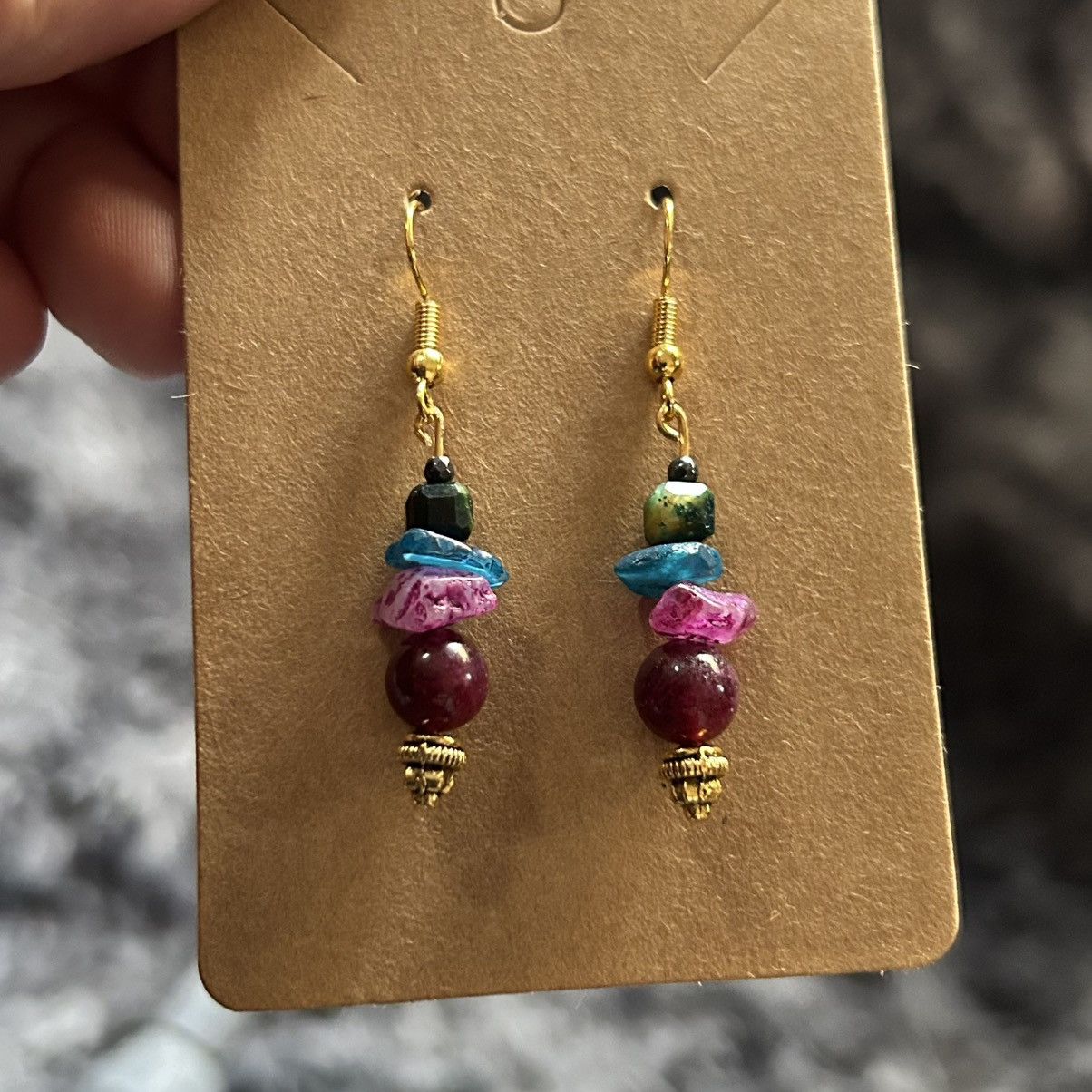 Handmade Handcrafted elegant genuine stone tiger eye garnet earrings Size ONE SIZE - 2 Thumbnail