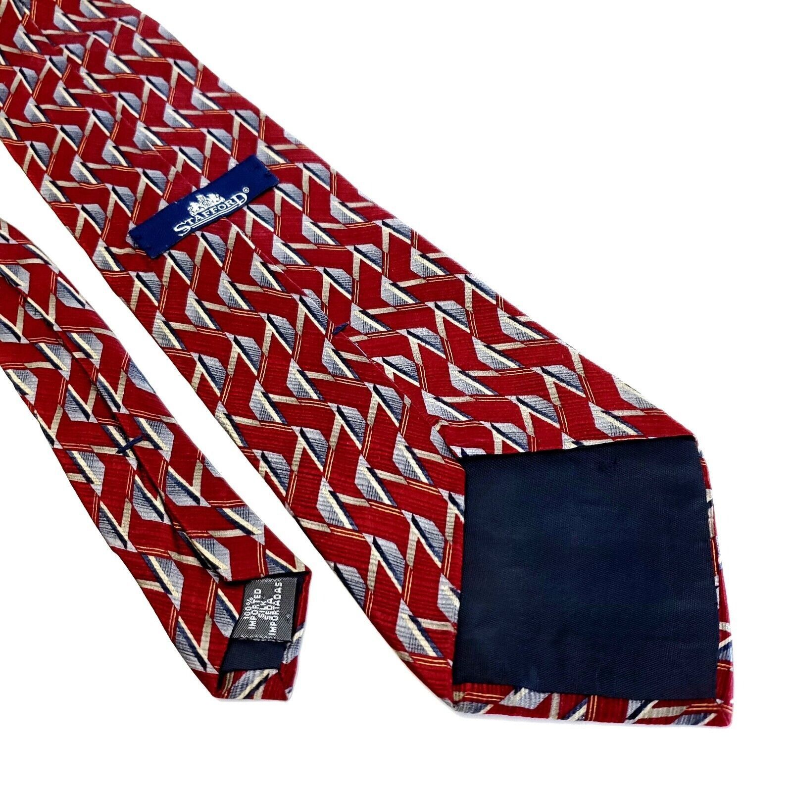 Stafford Stafford Red Print Abstract Geometric Short Wide Silk Tie Size ONE SIZE - 5 Thumbnail
