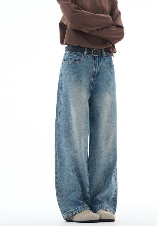 Japanese Brand Men's American-Style Retro Loose-Fit Washed Denim Jeans Size US 32 / EU 48 - 2 Thumbnail
