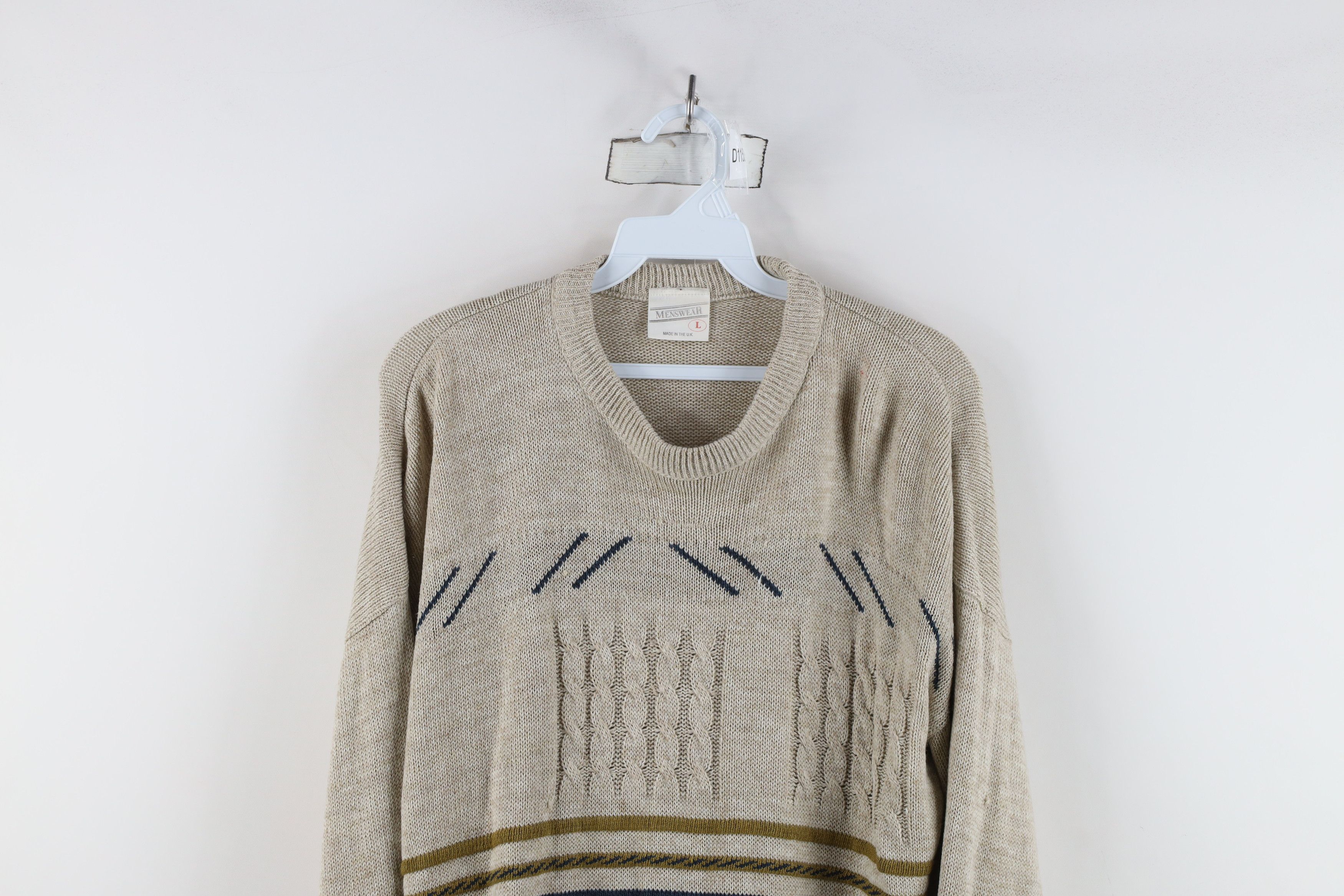 Vintage Vintage 90s Streetwear Geometric Cable Knit Sweater Beige Size US L / EU 52-54 / 3 - 2 Thumbnail