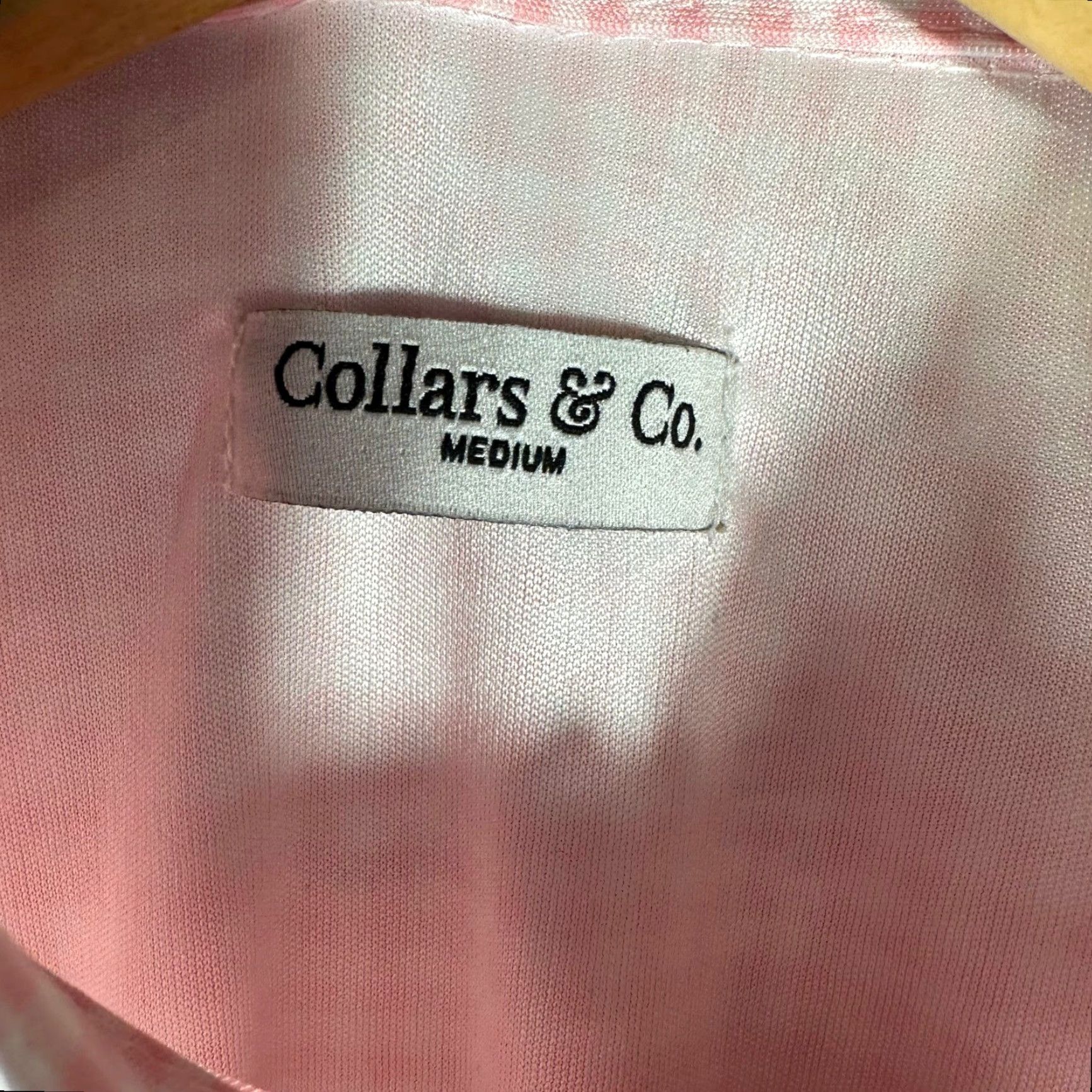 CO Collars & Co Mens Polo Shirt Dress Collar Gingham Pink Medium Performance Short Sleeve Size 40R - 5 Thumbnail