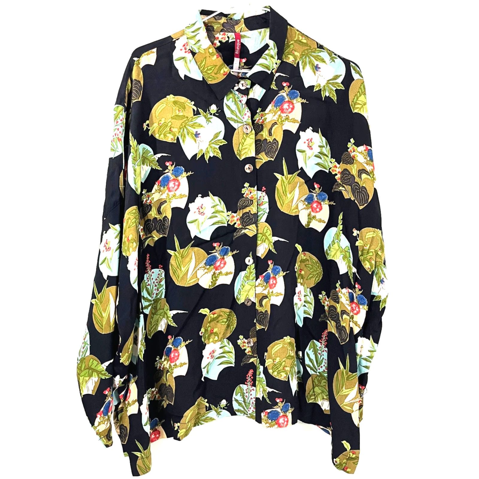 Vintage Blanque Blouse Womens Size 2 Black Floral Bohemian Button Front Top Shirt Size XS / US 0-2 / IT 36-38 - 2 Thumbnail