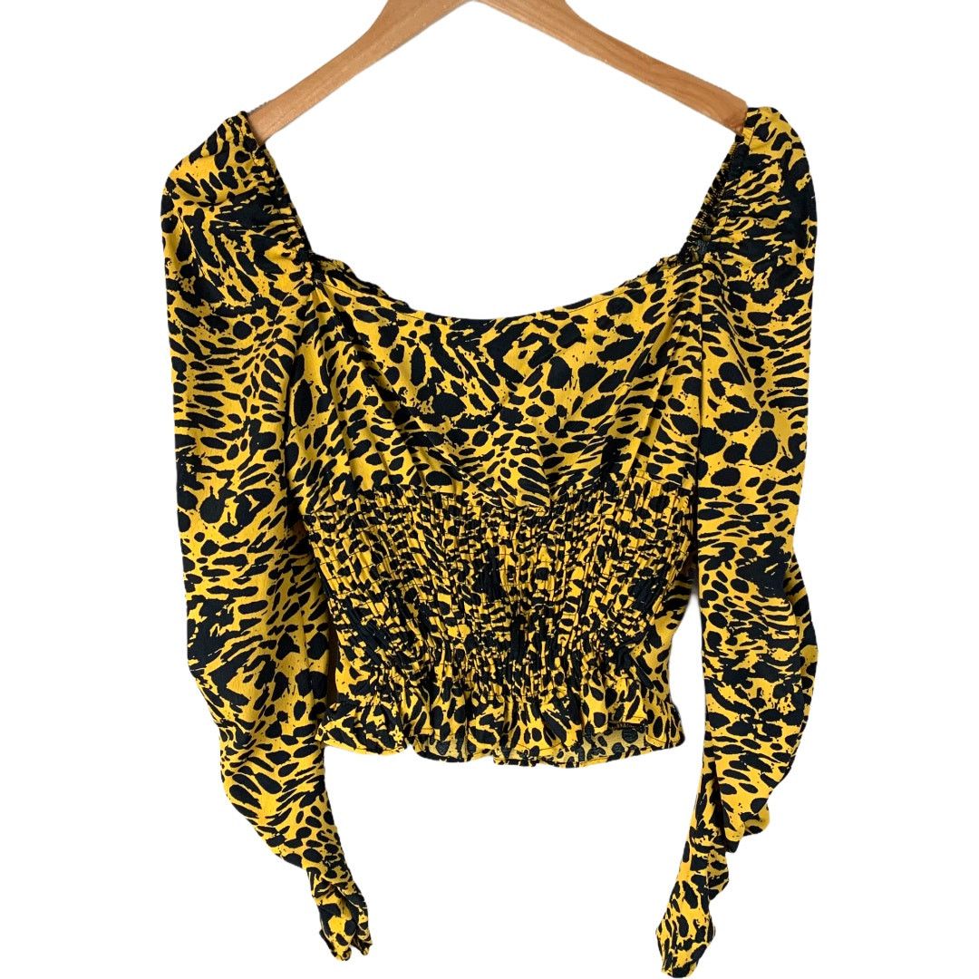 Topshop Topshop Ruched Sleeve Animal Print Peplum Ruffle Top 4 S Size S / US 4 / IT 40 - 2 Thumbnail
