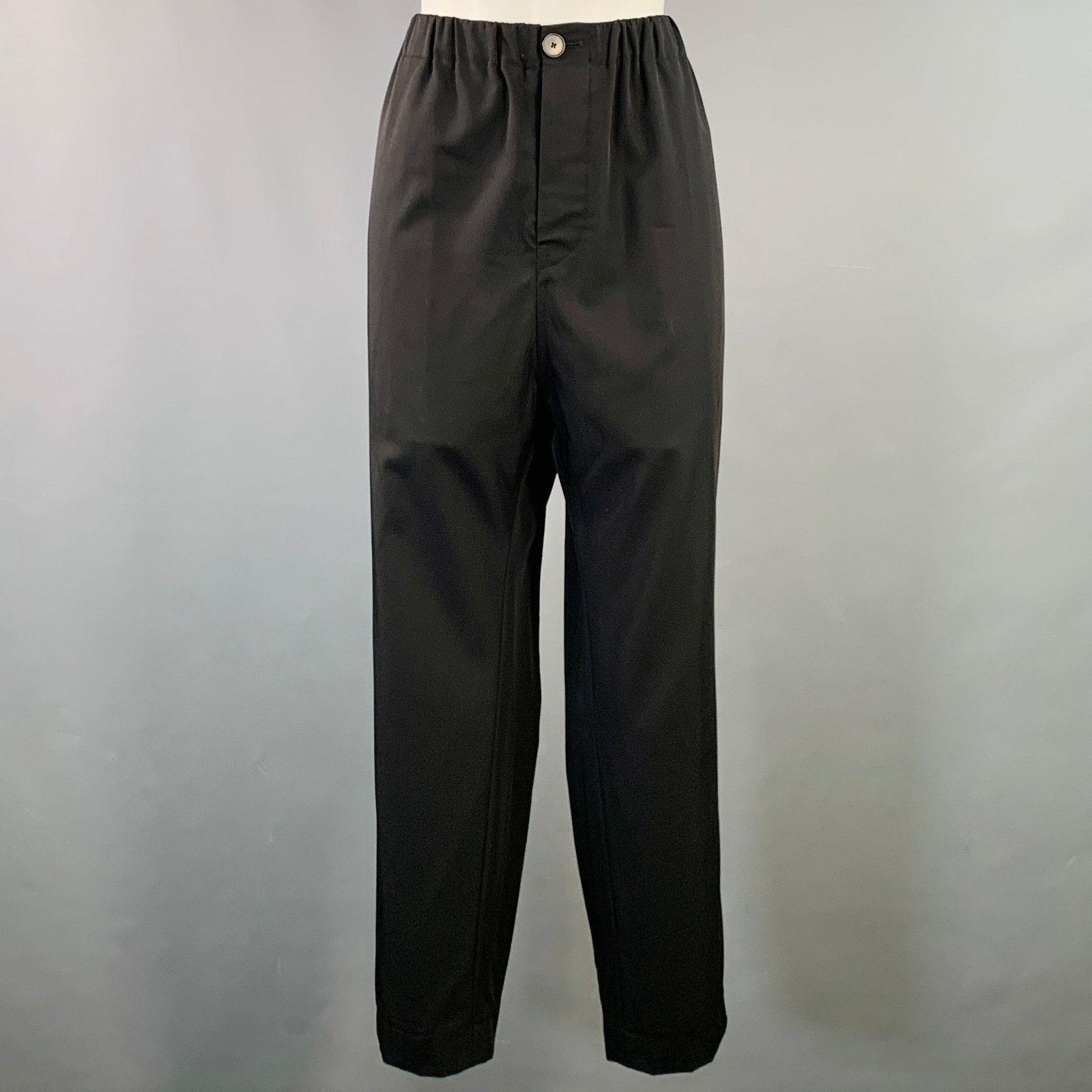 Size M Black Wool Twill Elastic Waistband Casual Pants