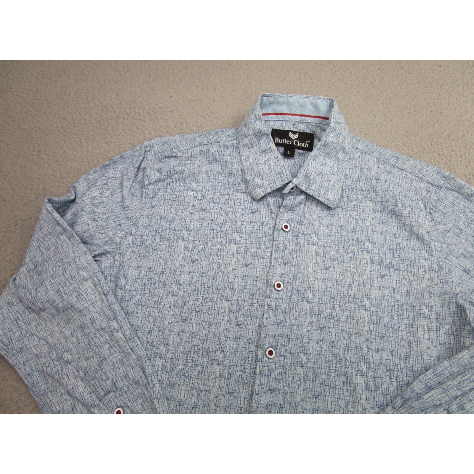 Vintage Buttercloth Shirt Mens Large Blue Slim Preppy Stretch Cotton Button-Up, Long Sleeve, Regular Size, Casual Workwear, Preppy Theme, Mens Size US L / EU 52-54 / 3 - 2 Thumbnail