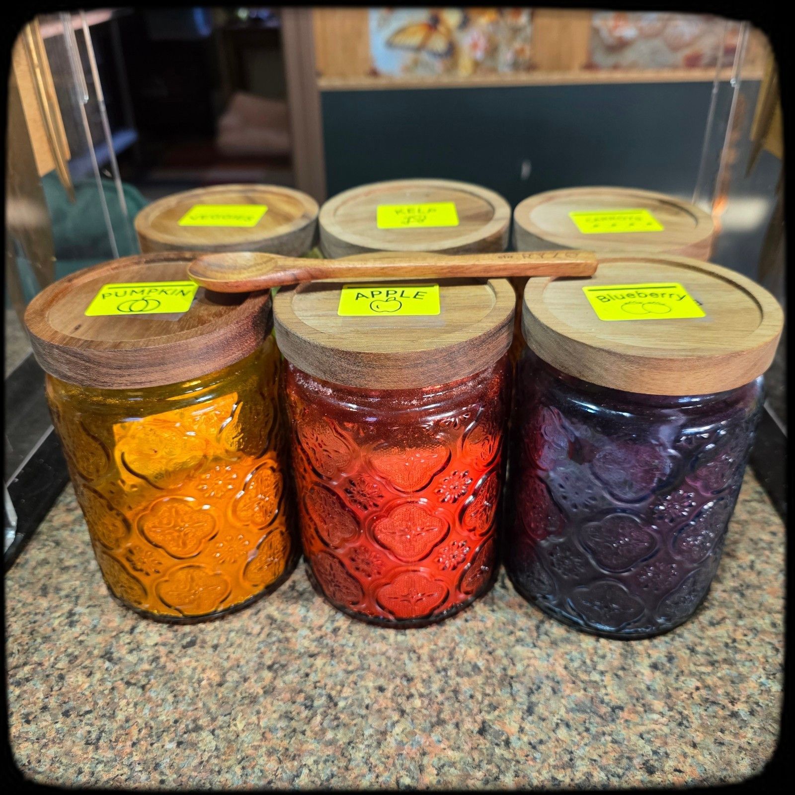 Other Textured Colored Glass Jar Airtight Wooden Lid, 24 Fl Oz Con Size ONE SIZE - 6 Thumbnail