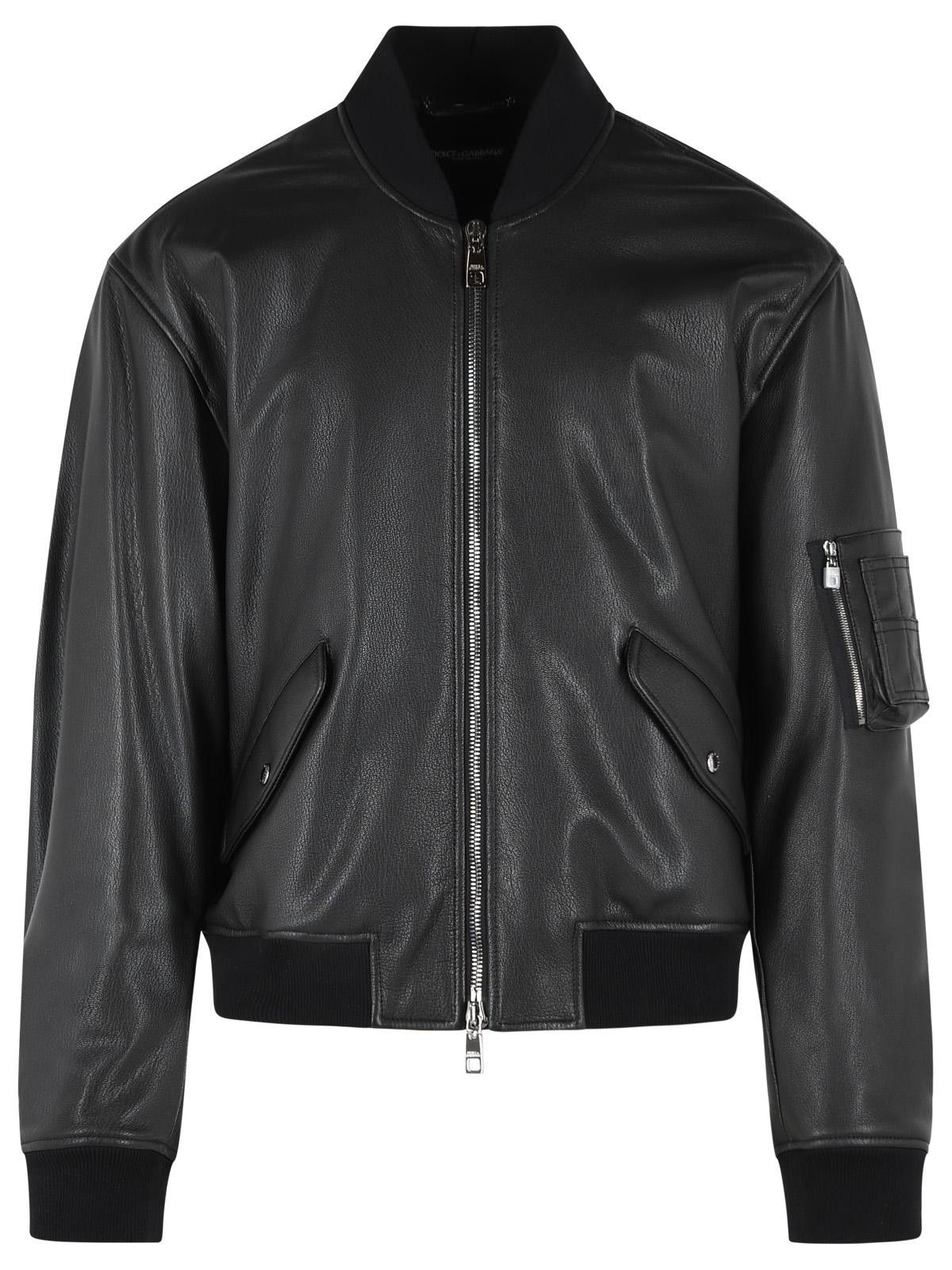 Dolce & Gabbana DOLCE & GABBANA Black Leather Bomber Jacket Size US XL / EU 56 / 4 - 1 Thumbnail