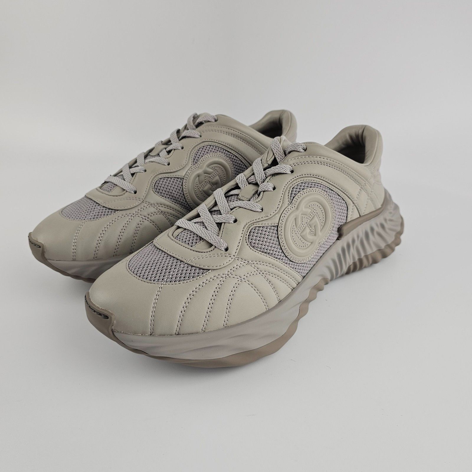 GUCCI Ripple $1290 Men's Grey Leather Sneakers New And Authe