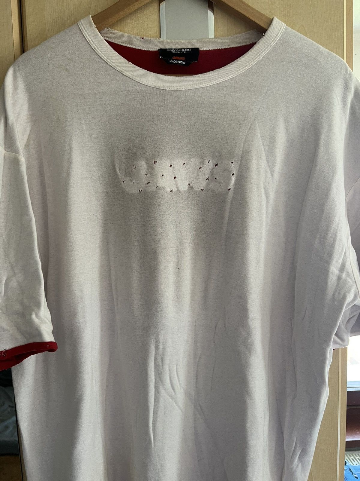 Calvin Klein 205W39NYC Raf Simons Calvin Klein 205W39NYC JAWS Reversible Distressed Tee Grailed