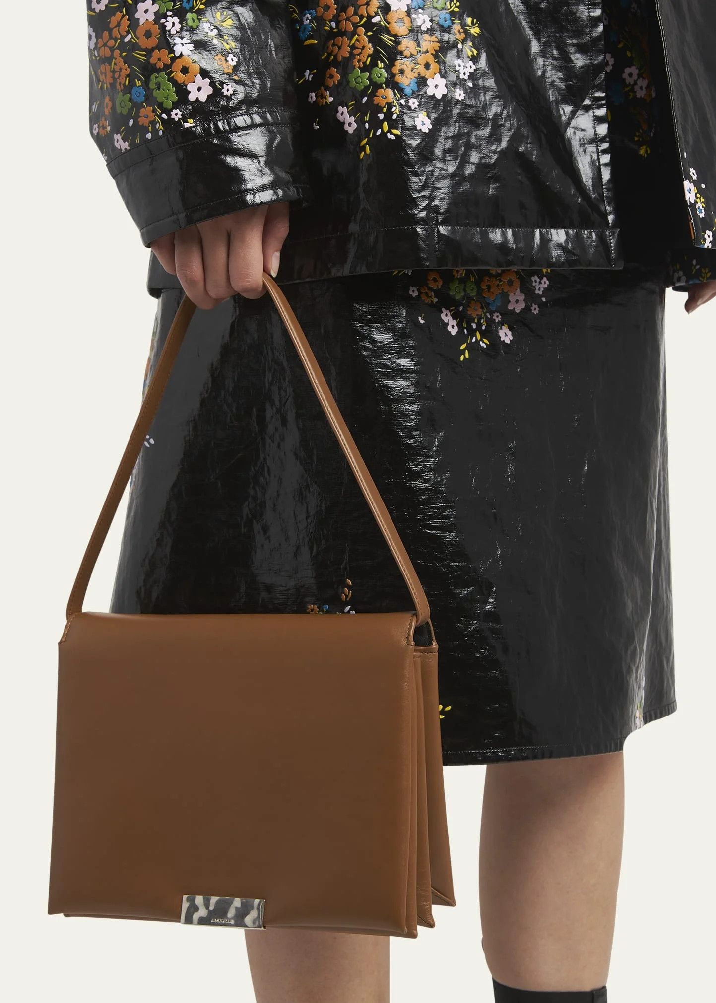 Jil Sander o1loc1c0426 Size:OS/Flap Calfskin Shoulder Bag in Brown Size ONE SIZE - 4 Thumbnail