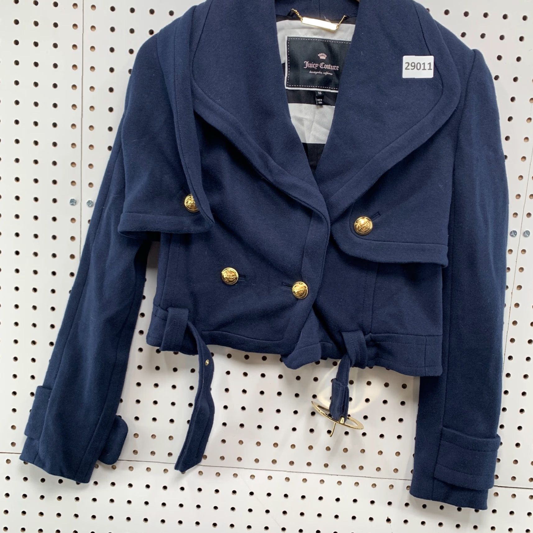 Juicy Couture VINTAGE Juicy Couture Jacket Womens XS Navy Blue Cropped Wool Belted Motorcycle Jacket Size XS / US 0-2 / IT 36-38 - 6 Thumbnail