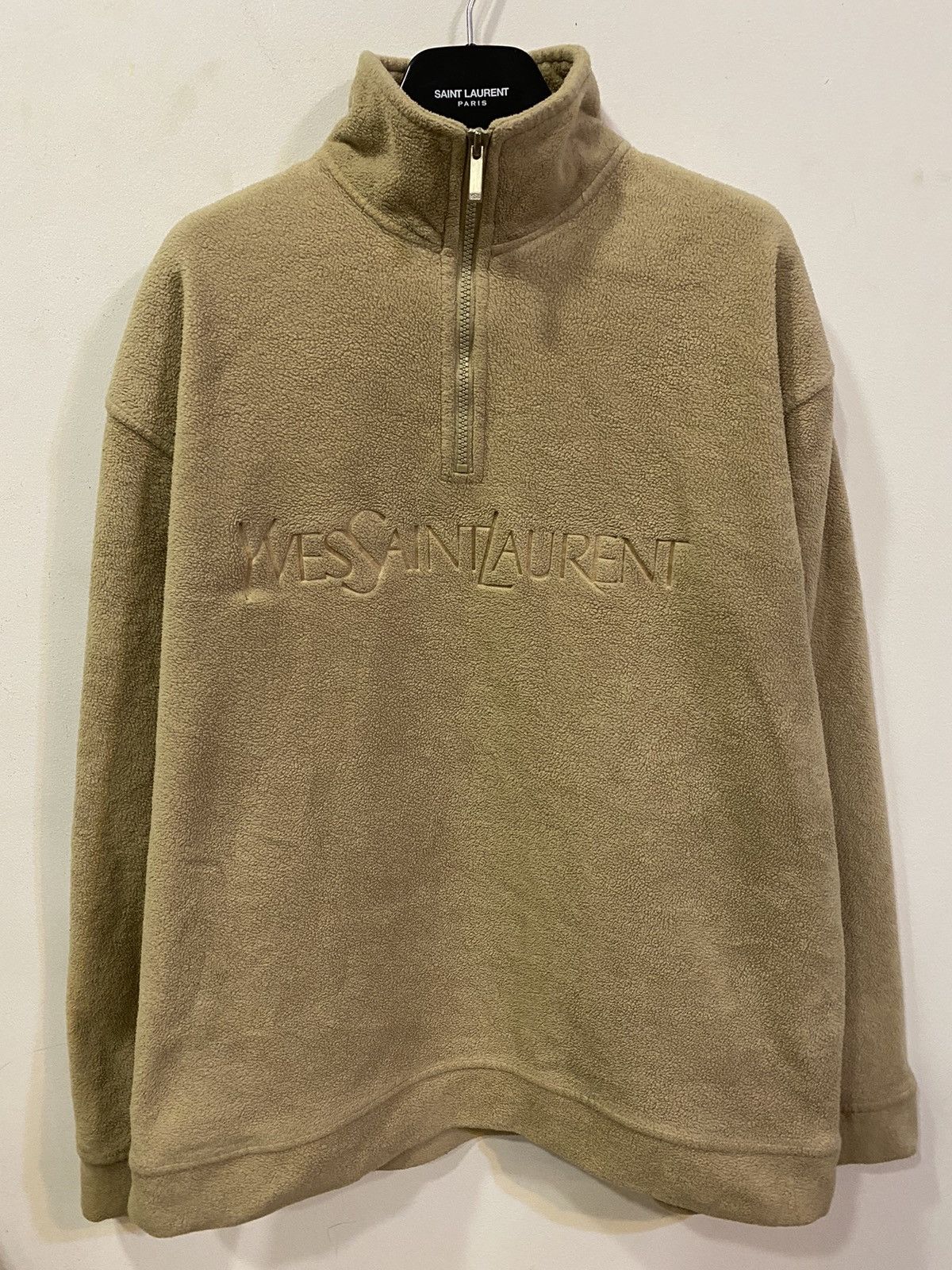 Yves Saint Laurent Fleece YSL Sweatshirt 1/4 Quarter Zip Big Logo Sweater Size US L / EU 52-54 / 3 - 10 Thumbnail