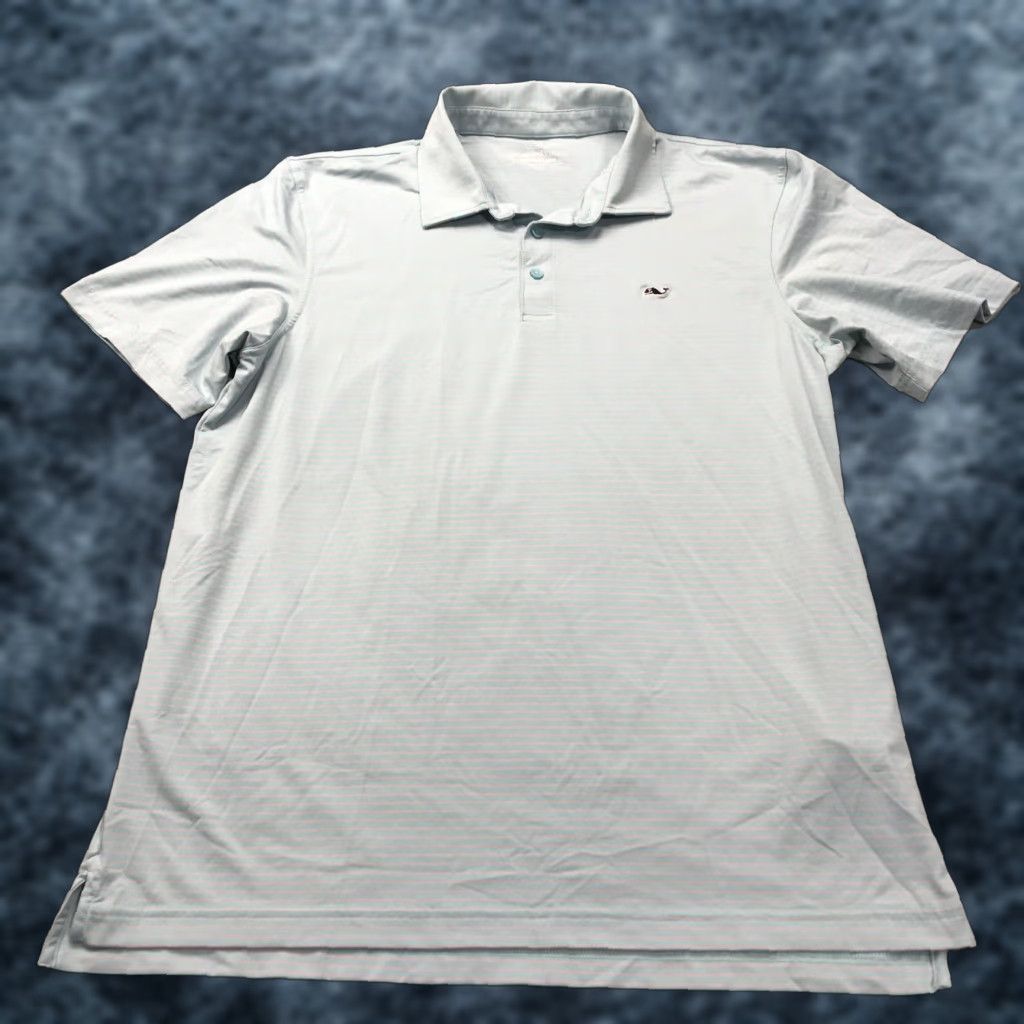 Vineyard Vines Vineyard Vines Polo Shirt Mens Large Blue Pink Whale Striped Performance Golf Polo Shirt Mens L Blue Whale Striped Performance Golf Size US L / EU 52-54 / 3 - 1 Thumbnail